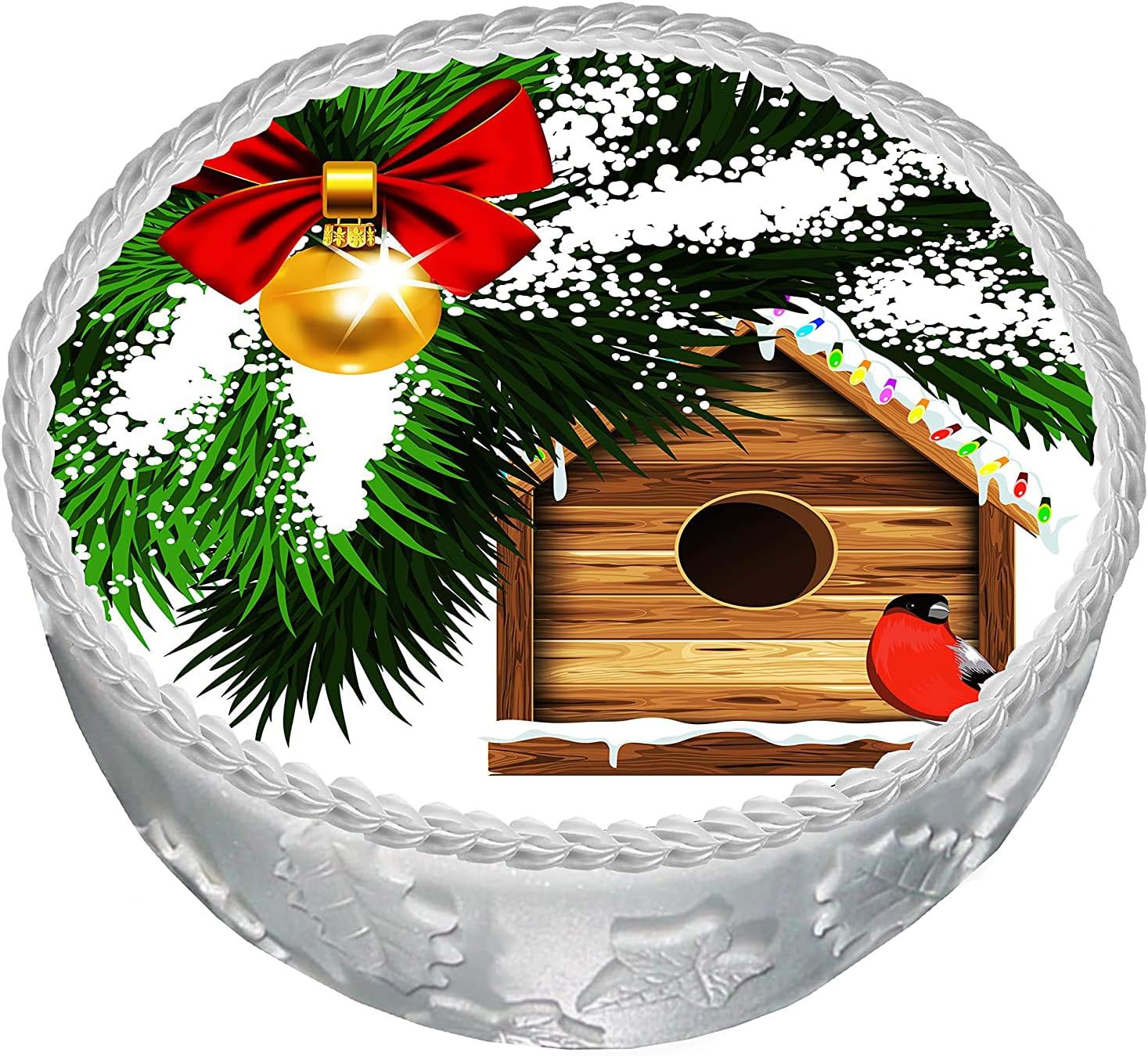 PRE-CUT PRETTY WINTER CHRISTMAS CAKE C XI. TOPPER 7" / 18CM EDIBLE RICE/WAFER PAPER DESSERT IMAGE PARTY HOLIDAY DECORATIONS