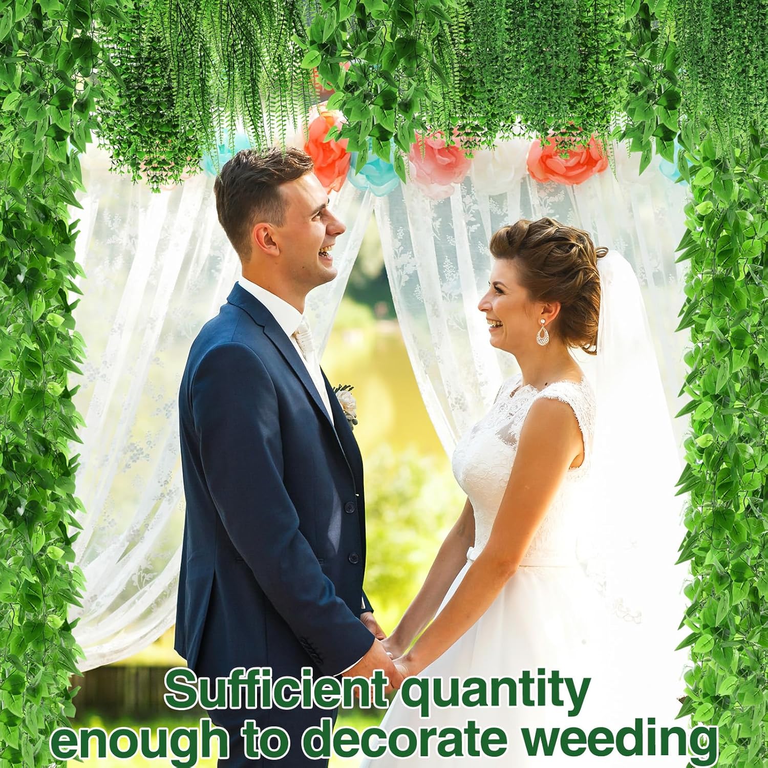 12 Pcs Artificial Hanging Plants Hanging Boston Ferns Eucalyptus Plastic Fake Ivy Vine String of Pearls for Wall Room Garden Wedding Garland Indoor Outdoor Decor No Basket