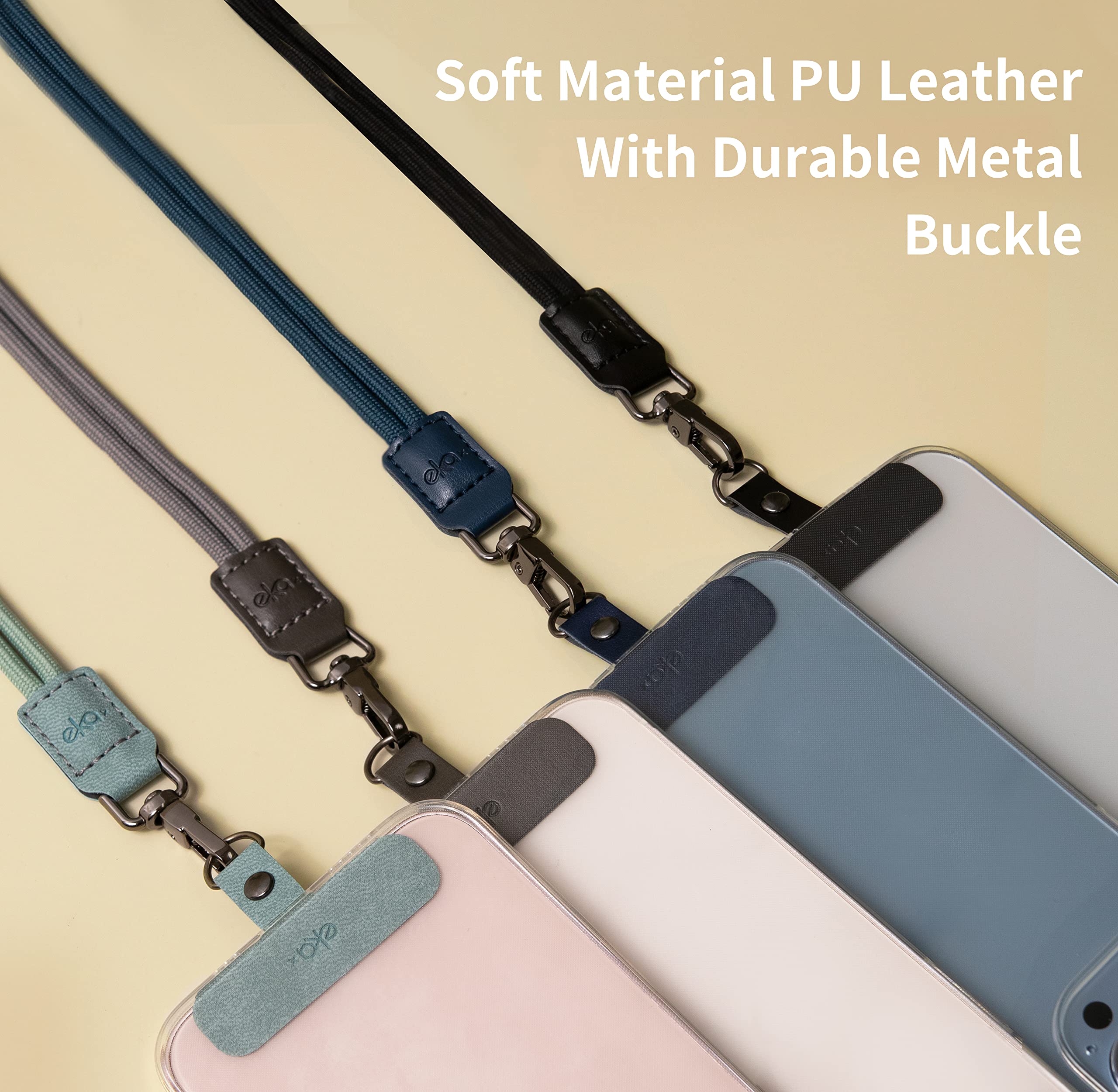 EKAX Uniwersalny łańcuszek na telefon komórkowy z 2 haczykami | obroża do zawieszenia bez etui | Crossbody pasek na telefon komórkowy z bezklejącą podkładką | łańcuszek do wszystkich smartfonów,