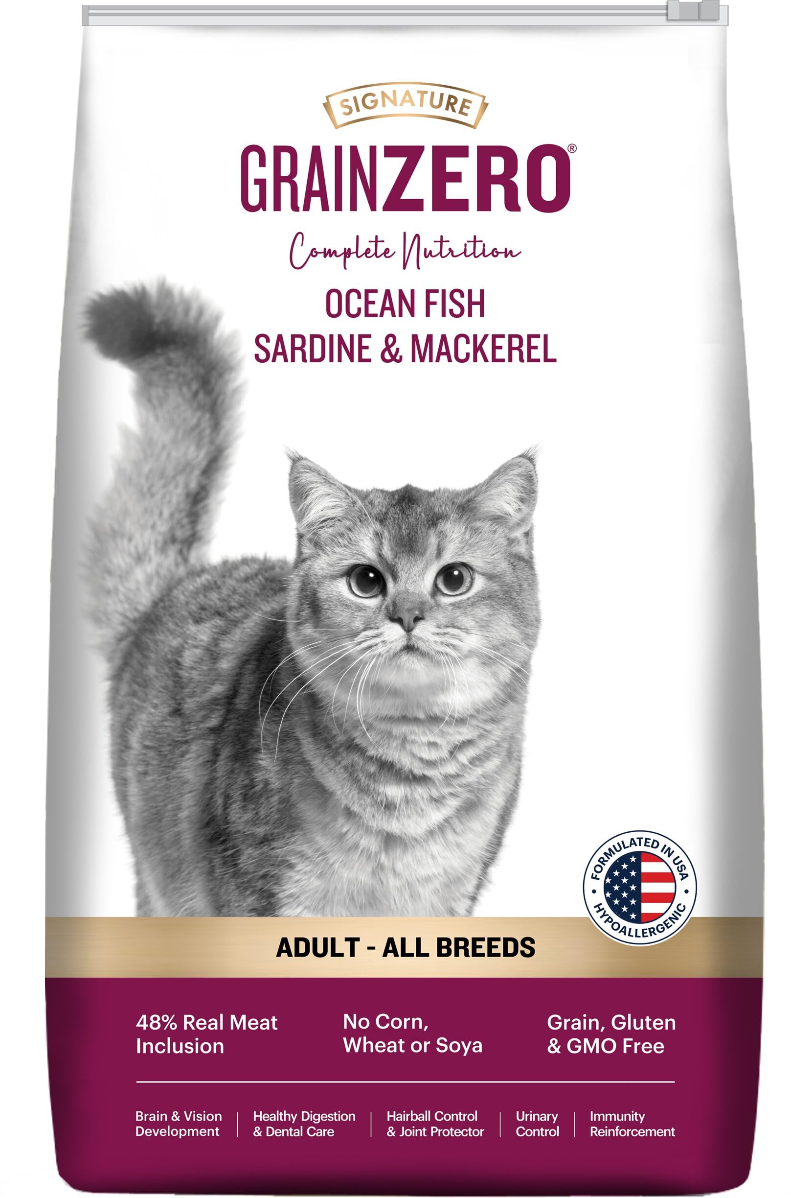 grain zero ocean fish, sardine, and mackerel adult dry cat food 1.2kg