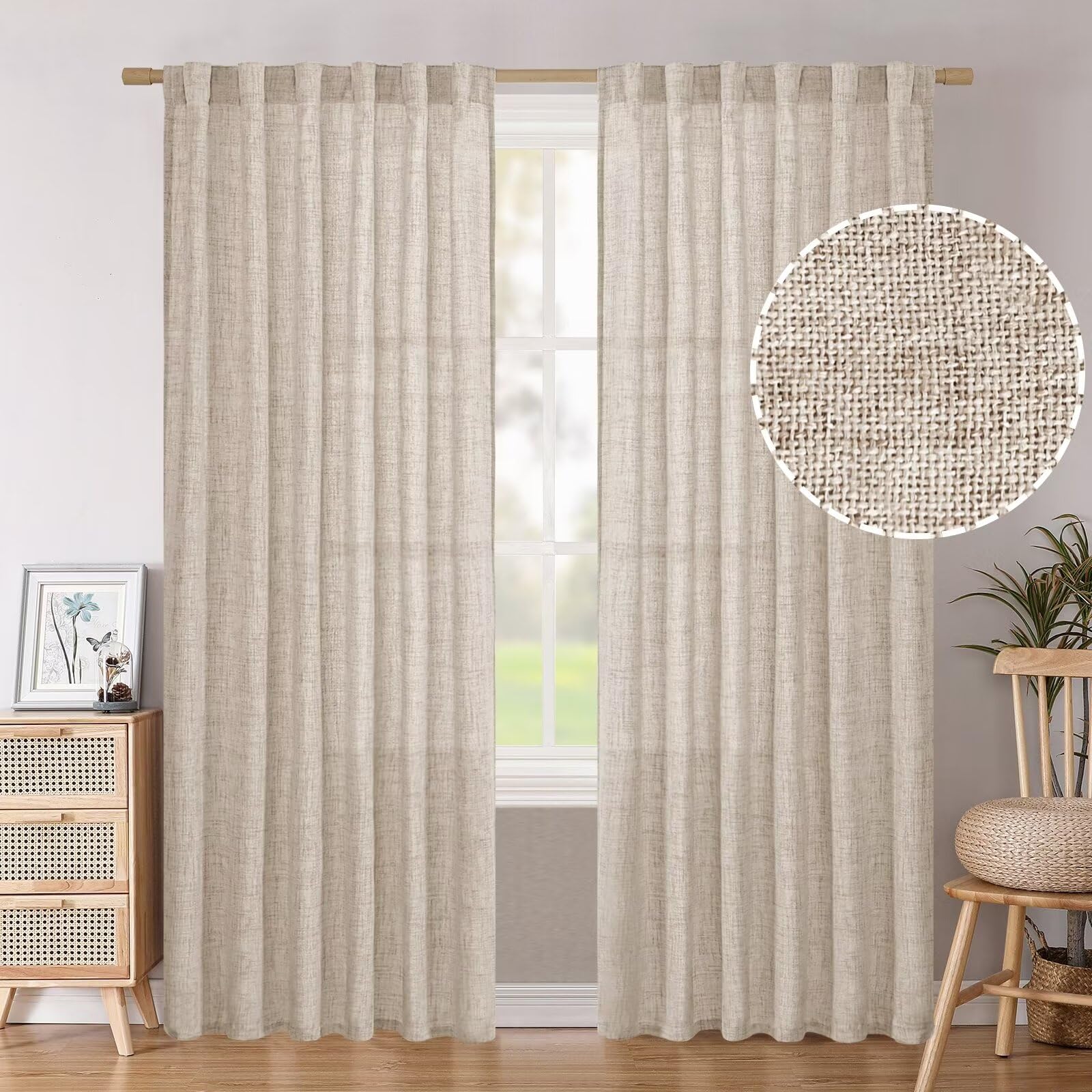 BGment Linen Curtains 84 Inch Length 2 Panels Set for Living Room, Back Tab Textured Window Drapes Light Filtering for Farmhouse Bedroom Privacy Rod Pocket, 52 Inch Wide Each Panel