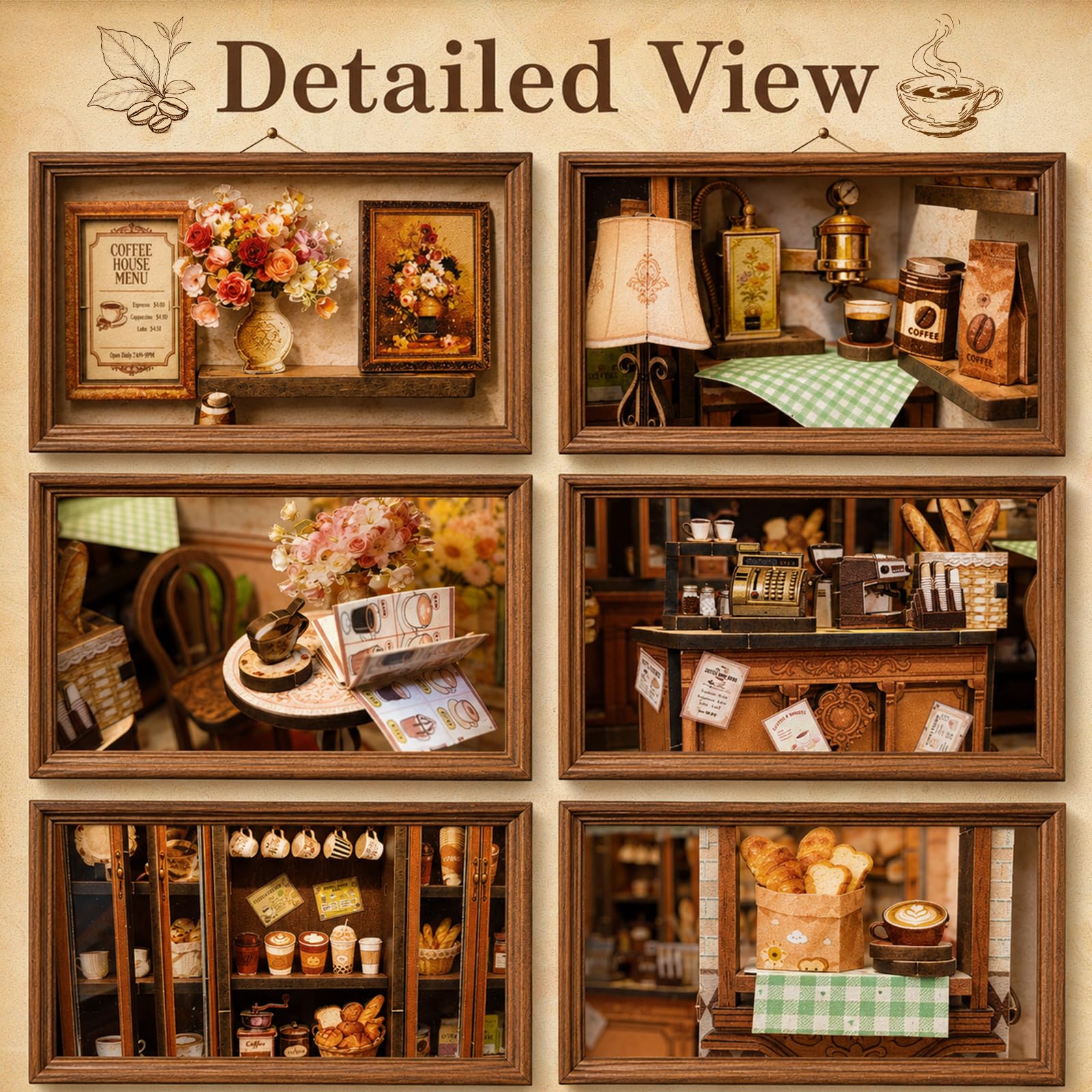 Puzzle 3D in legno fai da te in miniatura, kit fai da te, padiglione per il tempo libero, caffetteria con luce LED, 276 pezzi, kit di modellini retrò per casa delle bambole, hobby creativo in legno