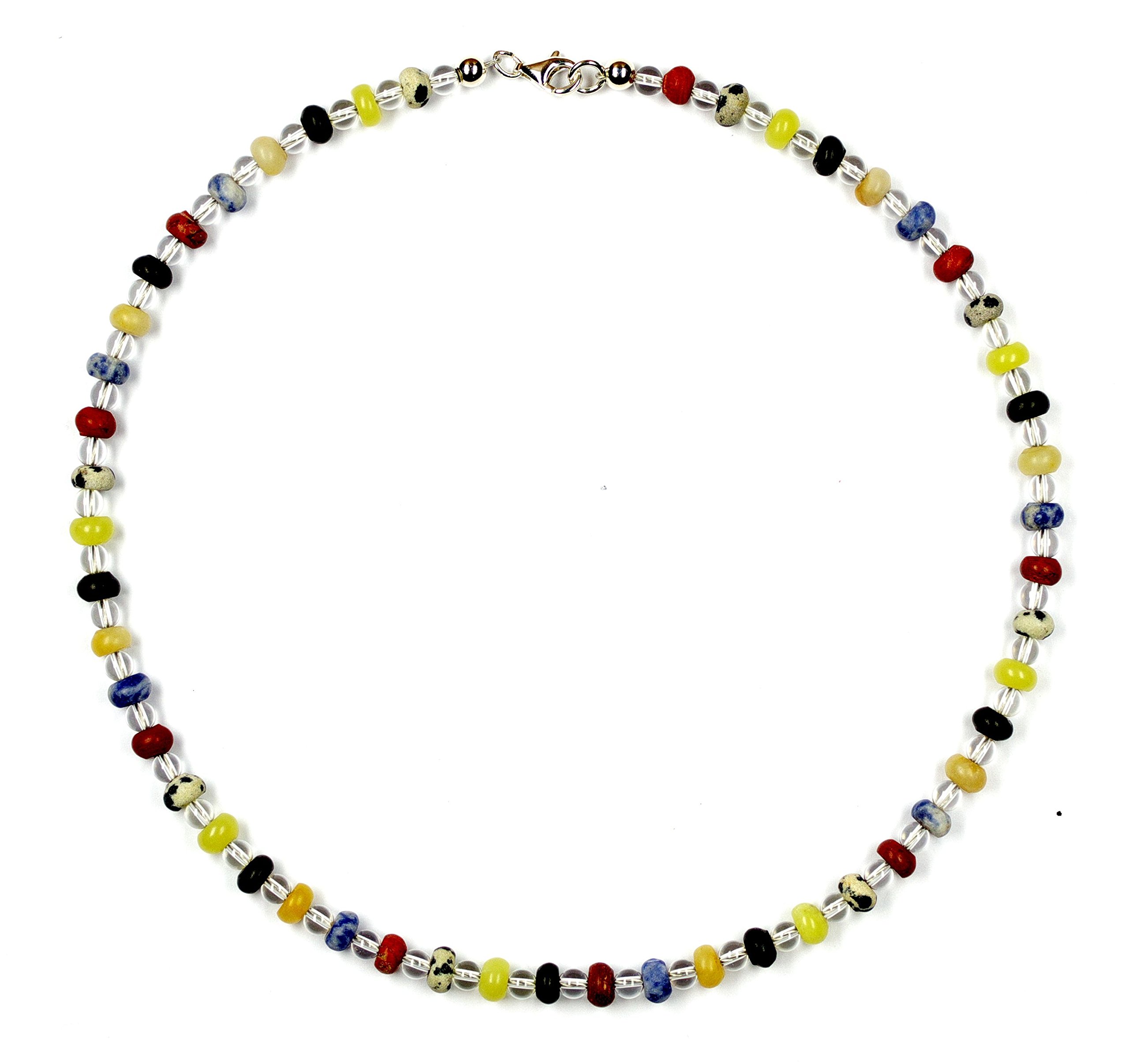 Bergkristall Halskette mit bunten Edelstein Linsen Verschluss 925er Sterling-Silber