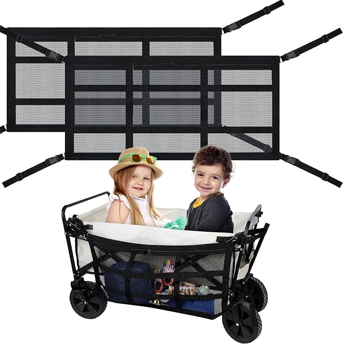2 Pcs Cargo Net for Stroller Wagon Heavy Duty Stretchable Foldable Cargo Net for Extra Storage Space Large Storage Capacity Net Wagon Accessories, 13.78 x 27.56 Inch (Buckle Style)