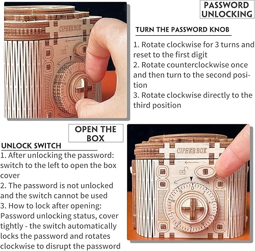 Miniatura 7 de Juego de rompecabezas de madera 3D definitivo ruedas de fortuna mecánica, linterna, reloj de búho y caja de contraseña secreta, kits de manualidades
