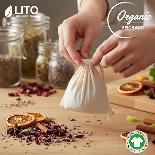 Miniatura 3 de Bolsa de especias Bolsas de muselina con cordón, bolsas de té reutilizables, bolsas de especias para cocinar sopahierbasté de hojas sueltas, bolsa