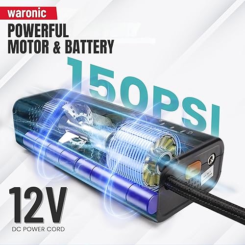 Miniatura 8 de Inflador de neumáticos recargable, bomba de aire eléctrica inalámbrica con capacidad de 150 PSI, inflado 3 veces más rápido, medidor digital de