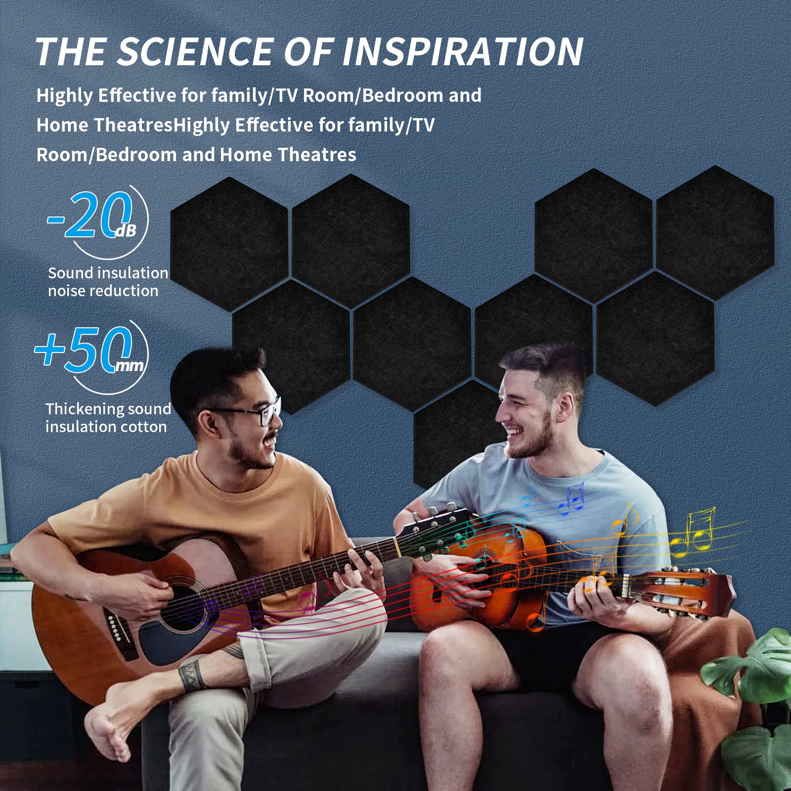 Insonorizacion Acustica Pared hexagonales autoadhesivos 12 piezas I Aislamiento acústico de alta densidad para paredes techos madera y puertas - Placas Aislamiento Acustico , 30x26x0,9cm