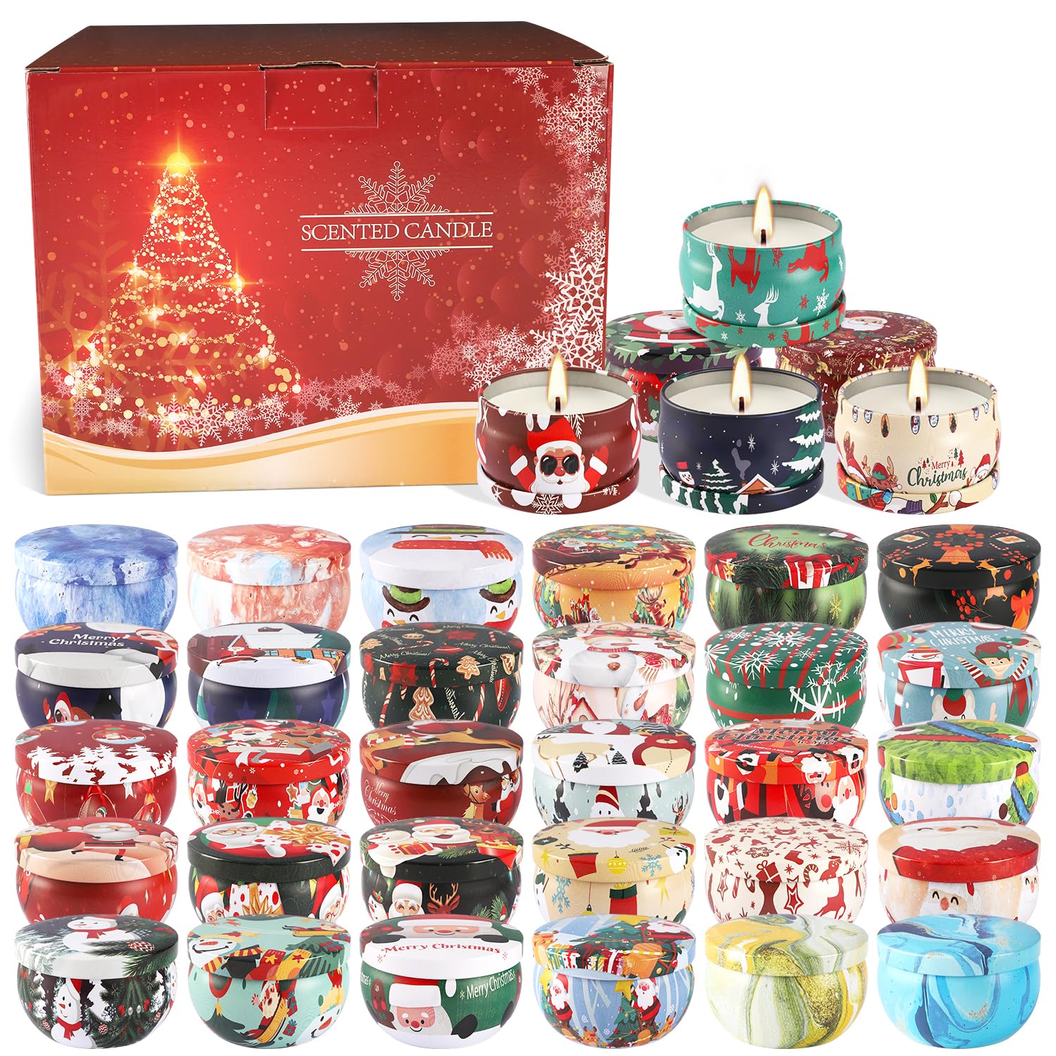 36-Piece Christmas Scented Candle Jar Gift Set - 2.5 oz, Natural Soy Wax, Long-Lasting Burn, Christmas and Thanksgiving Essentials& Festive Decor and Gifts.