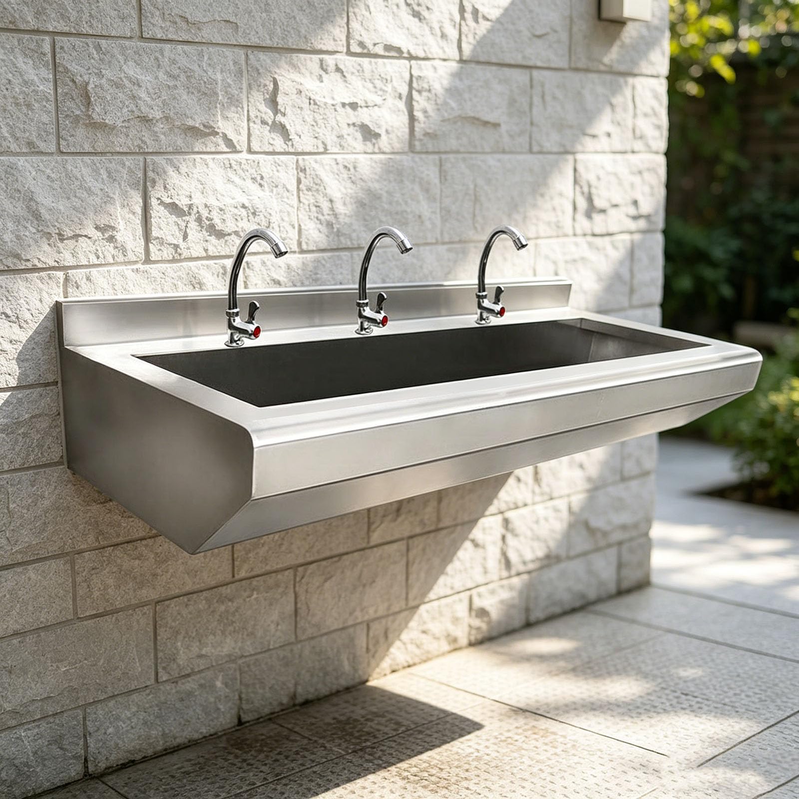 Lavabo comercial de acero inoxidable para montaje en pared,Lavabo tipo canaleta de alta resistencia,Lavabo alargado de uso colectivo,Lavabo multiestación de uso general para restaurantes, escuelas