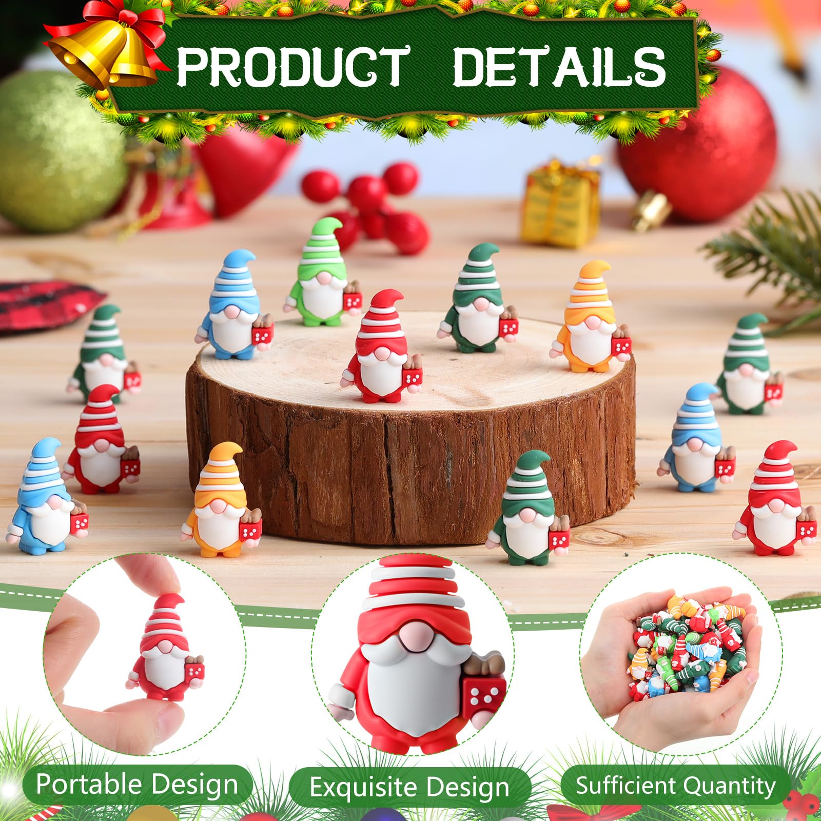 100 figuras de gnomos de Navidad a granel de Papá Noel en miniatura adornos para esconder y buscar, pequeñas estatuas de Papá Noel, decoración de Navidad, pequeños regalos de Navidad, árbol