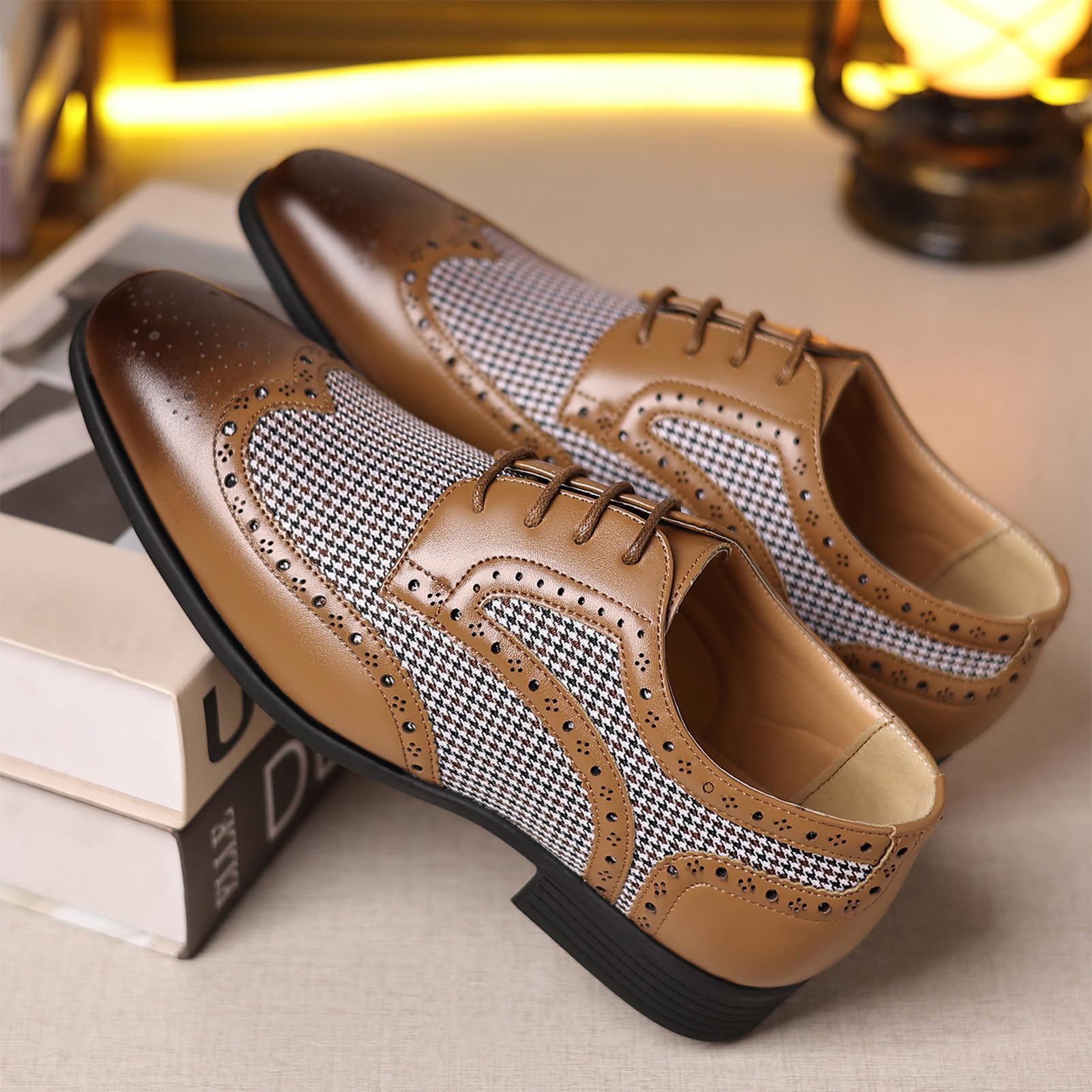 ANUFER Hombre Guapo Bloque de Color Zapatos de Vestir con Cordones Piel Sintética Brogues