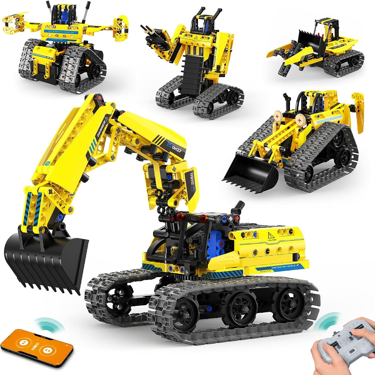 LECPOP 5-in-1 STEM Building Block Kit RC Robot Excavator Toys for Ages 8-13 | Coding Robotics Set, App-Controlled, Educational Engineering Kits for Kids, Birthday Gifts for Boys Age 6 7 8-12, 430 Pieces