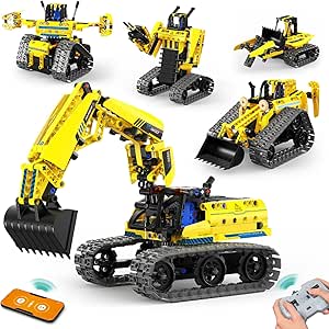 LECPOP 5 in 1 Building Toys STEM Robotics Kit, 430 PCS Blocks RC Robot Erector Sets, APP &amp; Remote Control Excavator Science Kits for Kids Age 6 7 8 9 10 11 12-14, DIY Educational Gift for Boys &amp; Girls