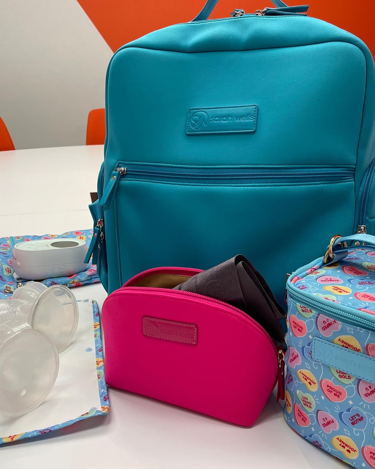 Sarah Wells PackSWell Neoprene Organizer Bag Set – 3 Nesting, Washable Pouches for Makeup, Pump Parts, Diaper & Pump Bag, Travel, Tote & Gym – Storage for Snacks, Tech Cords, Toiletries (Sky)