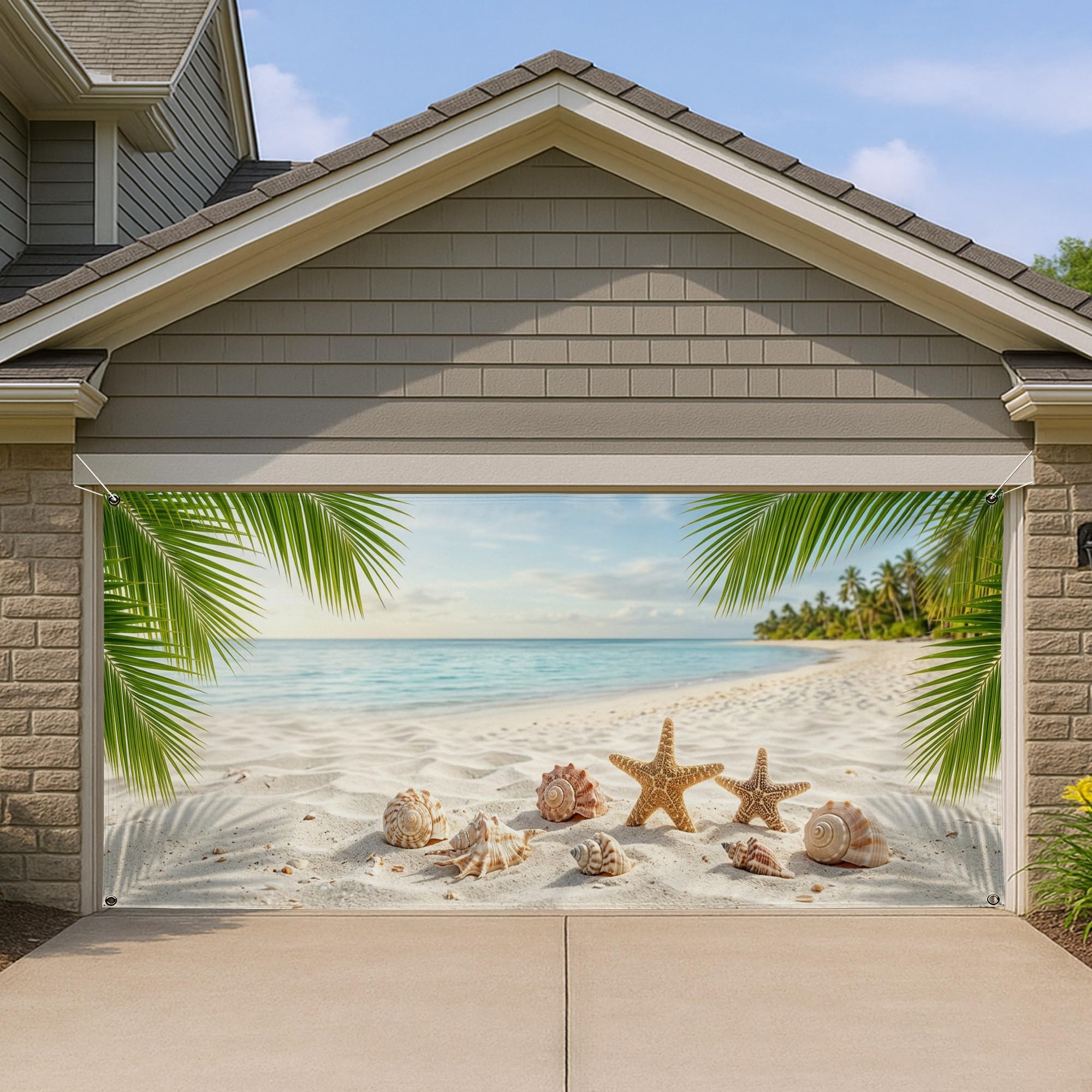 Décoration d'intérieur en été pour cacher un garage avec style tropical