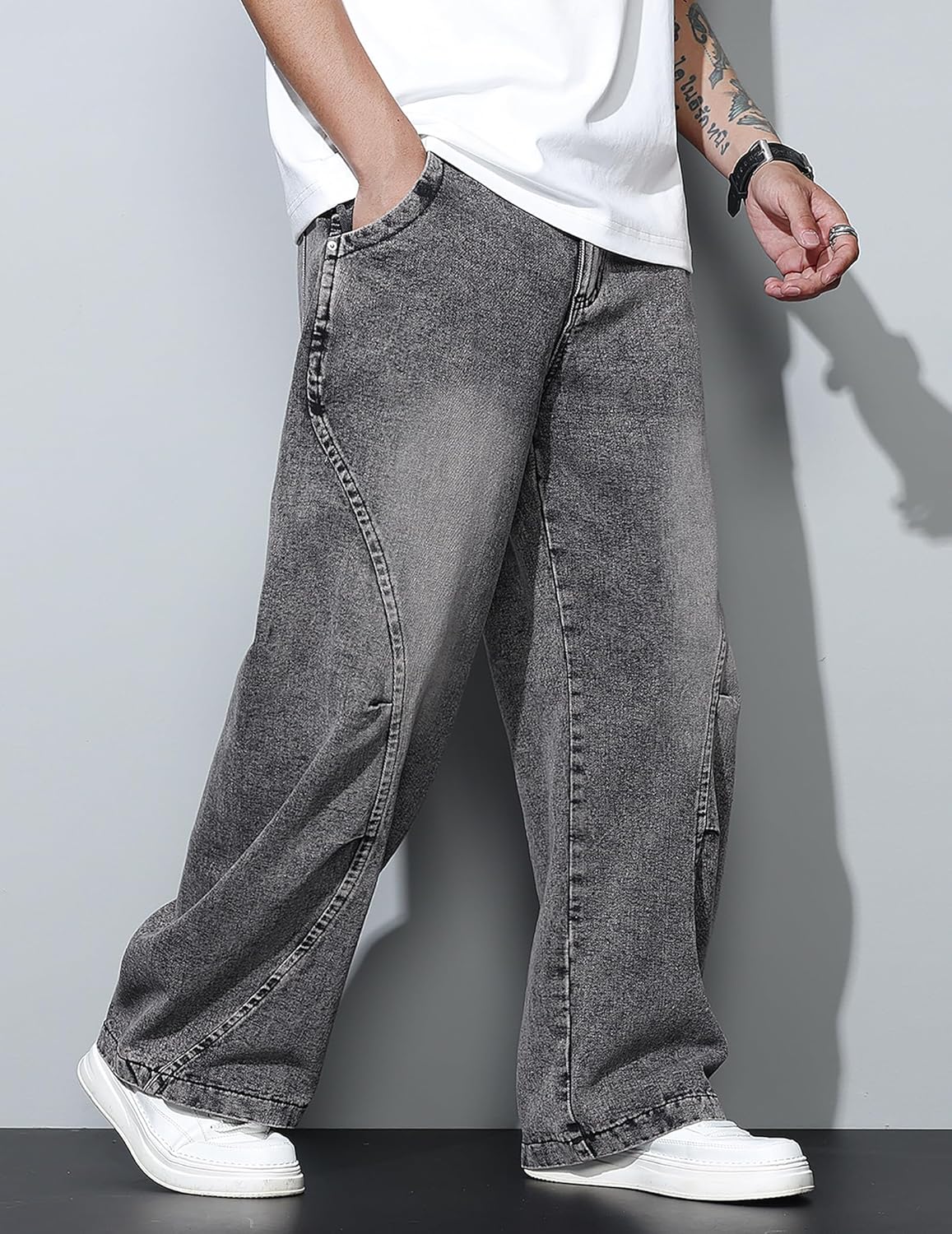 Men's Baggy Jeans Wide Leg Hip Hop Pants Irregular Sutures Loose Fit Trousers Streetwear - Image 3