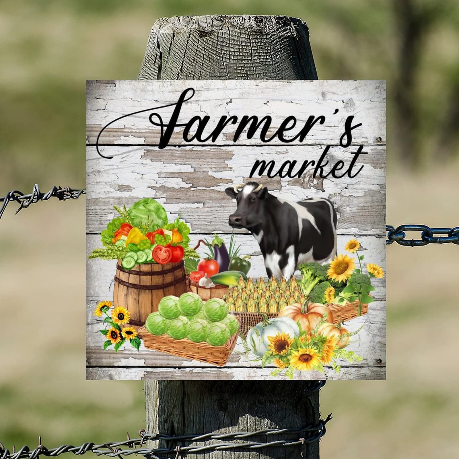 Panneau bois vache rustique et citrouille pour sublimer votre salon ou bureau
