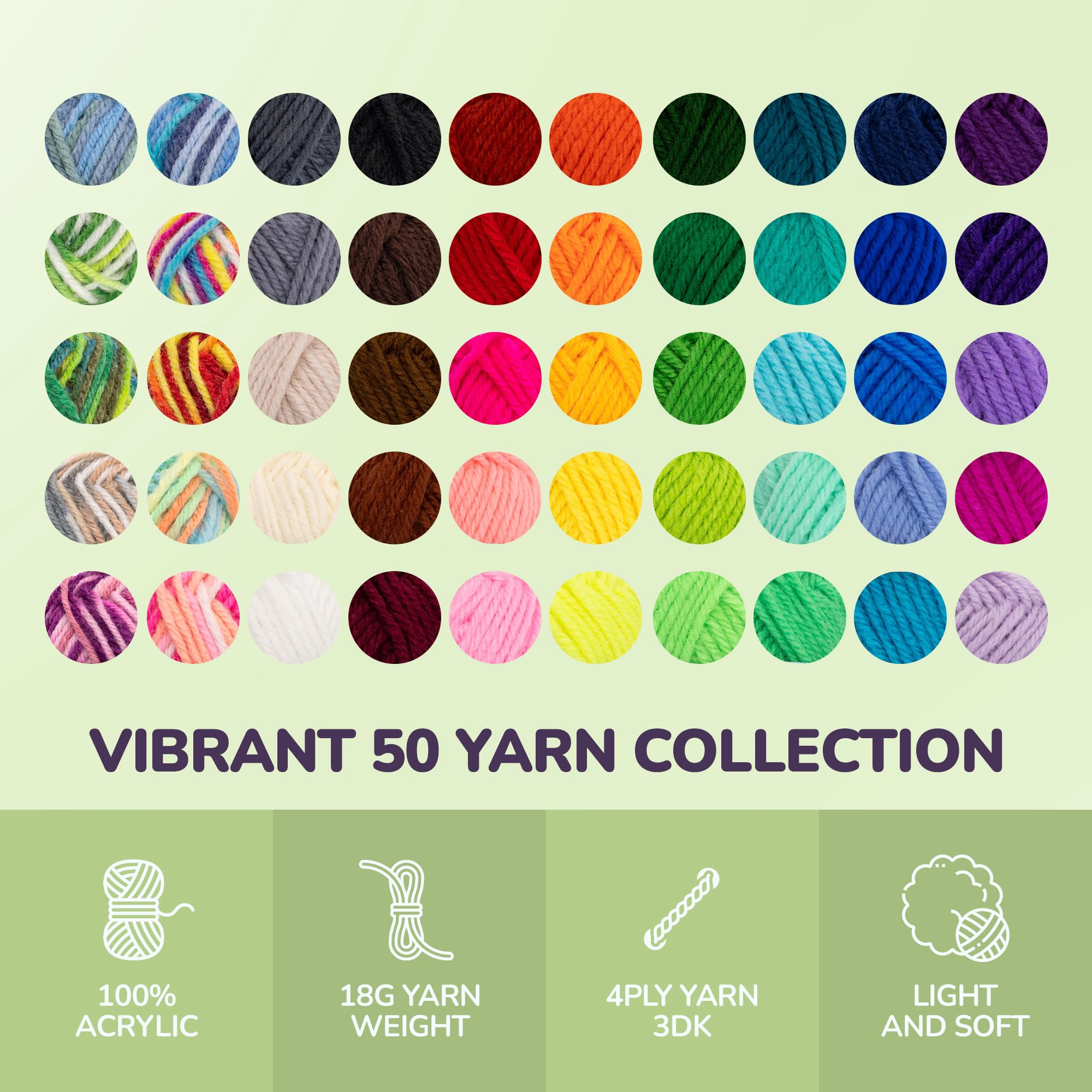 YammiAmi 1800 Yards Anfänger Häkelset für Erwachsene, 103-teiliges Starterset mit 50 Knäueln Garn, Zubehör und 10 Amigurumi E-Book-Muster mit Video-Tutorials