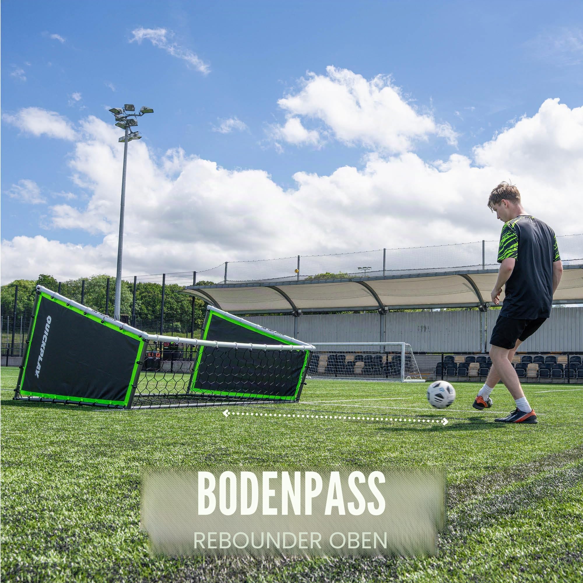 QuickPlay GS Trainer 210x150 cm Fußballtor und Rebounder für Fußball – 3-in-1 Fußball-Trainingszubehör mit Rückprallwand und Passiertrainer für Garten training, Schuss-, Pass- und Ballannahme Training