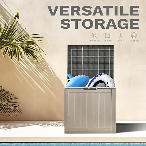 Miniatura 2 de DWVO Caja de almacenamiento para exteriores de 30 galones, caja de resina resistente a la intemperie con cerradura para muebles de patio, accesorios