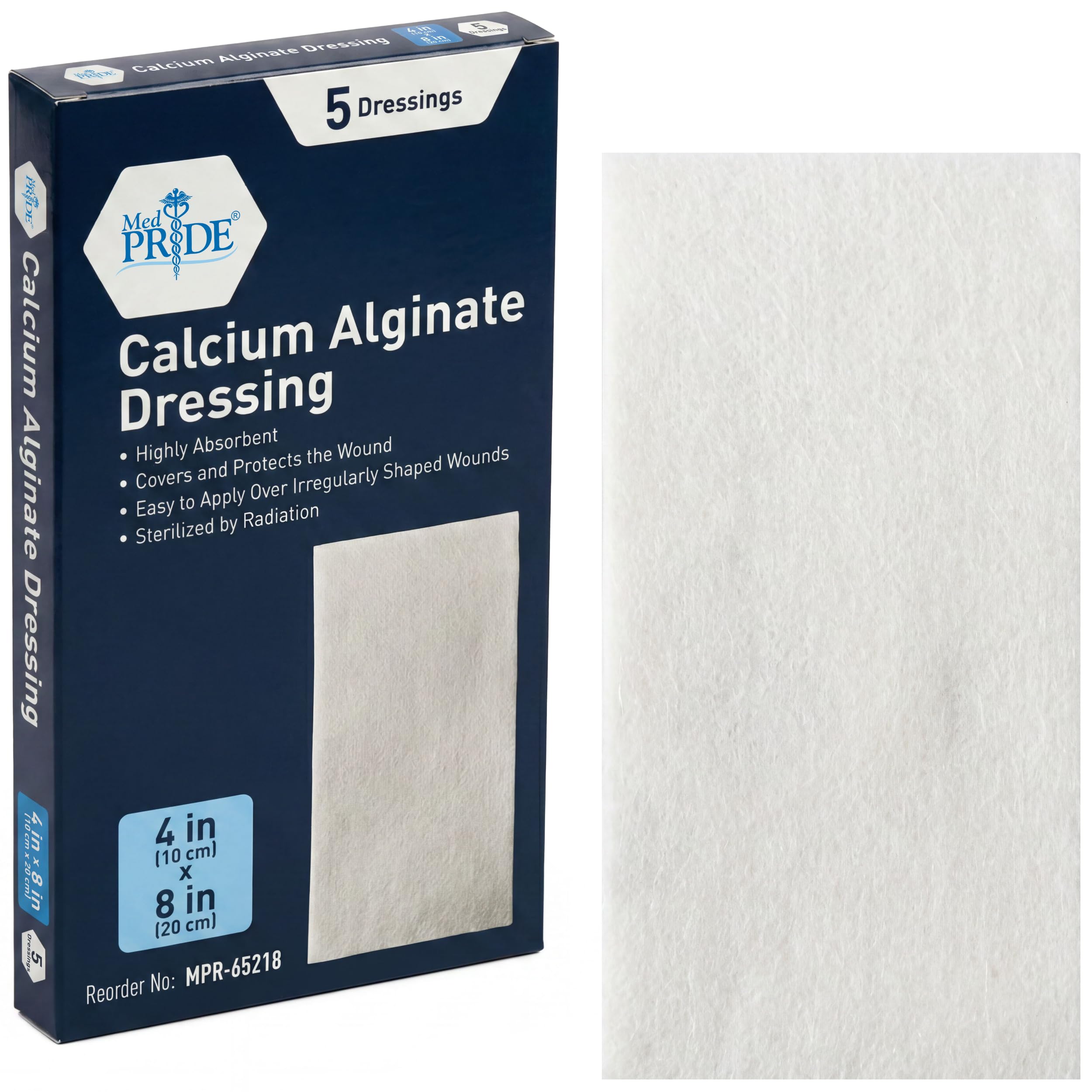 MED PRIDE Alginato de calcio apósitos de heridas | parches, 5-paquete | antimicrobiano, antiadherente relleno, estéril, altamente absorbente y cómodo 4 '' x 8 ''