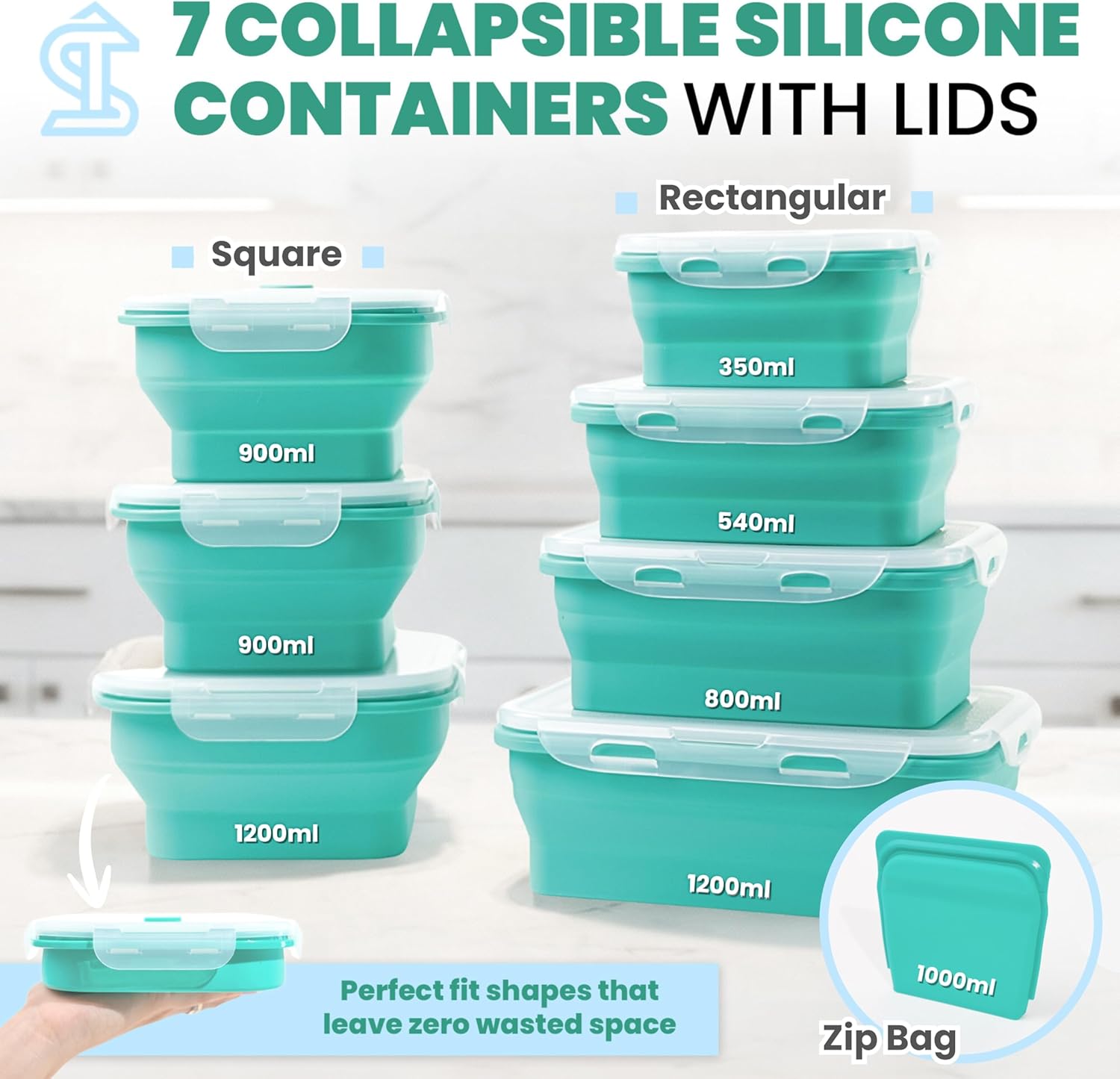 8 PCS Collapsible Silicone Food Storage Containers with Lids – Stackable, Space-Saving Silicone Snack Containers – Great Travel Food Containers for Home, Office & RV