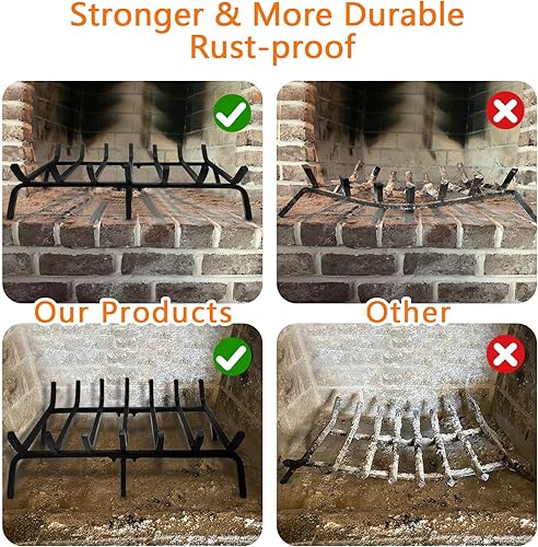 Miniatura 5 de CADANI Rejilla de leña para chimenea de jardín y hogar, rejilla de chimenea de 24 pulgadas, de acero sólido, resistente, para interiores, barra de
