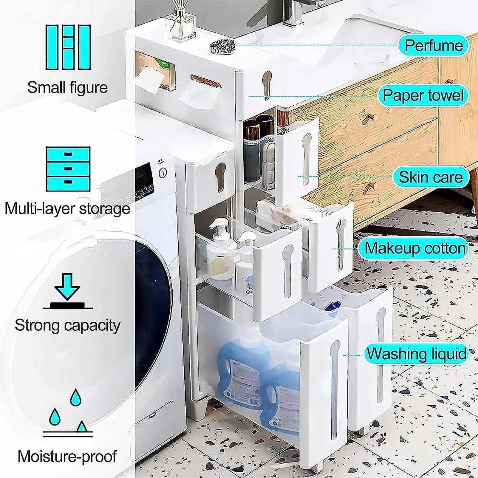Gabinete de piso para baño con cajones de almacenamiento apilables Gabinete de piso para baño con 2/3/4 cajones Organización del hogar Contenedor de almacenamiento Torre