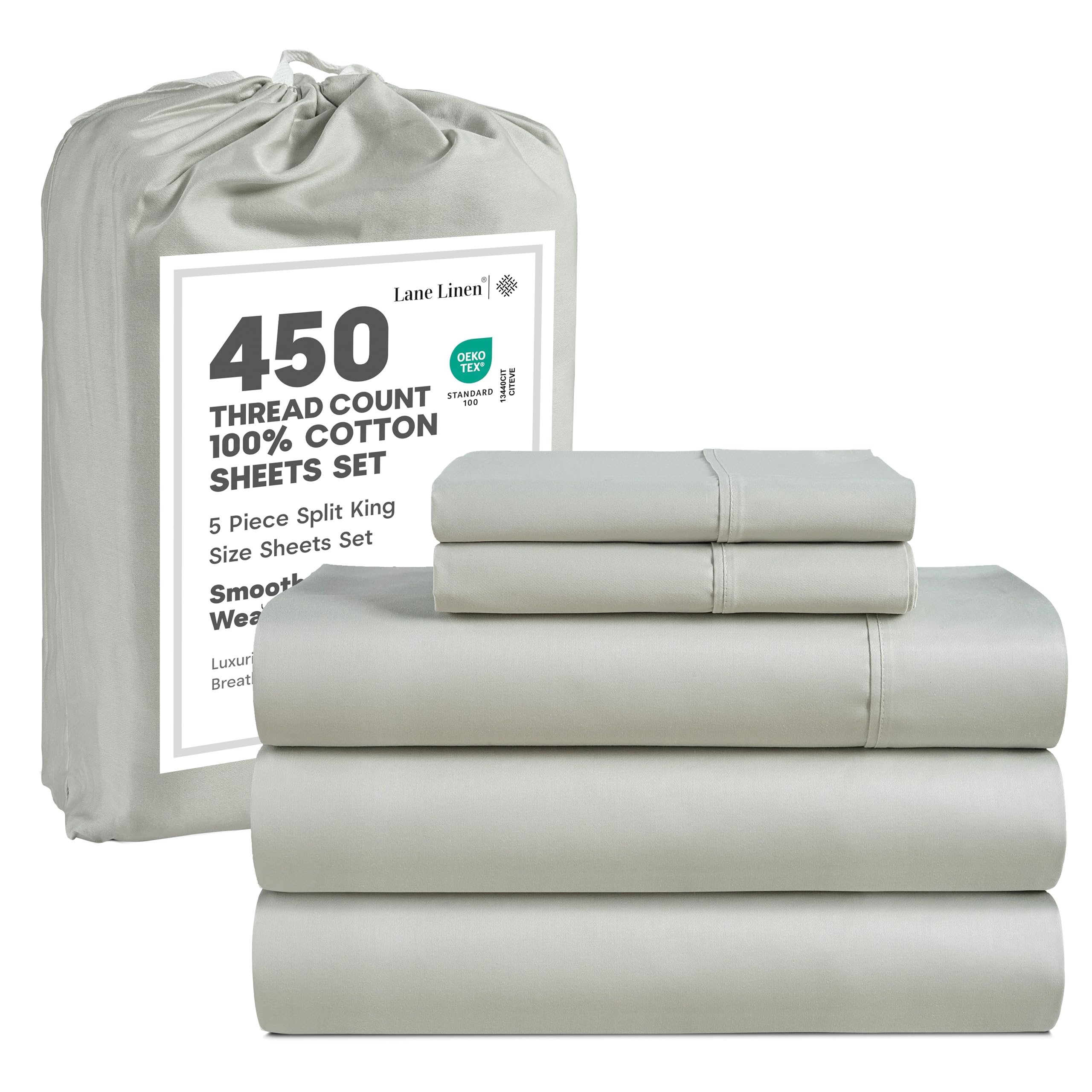 Lane Linen 100% Cotton Bed Sheets – 450 Thread Count Cooling Sheets Queen, Durable Daily Use Bedding, Value Comfort for Nightly Rest, Hotel Sateen Finish, Snug Fit 15" Deep Pocket Fitted Sheet – Taupe — view 68