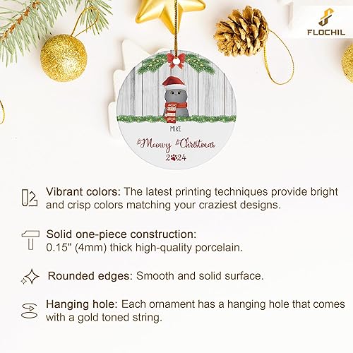 Miniatura 6 de FLOCHIL Personalized Cat Ornaments for Christmas Tree, Custom Name Cat Christmas Ornament 2023, Gifts for Cat Lovers, Pet Lovers Ceramic Ornament