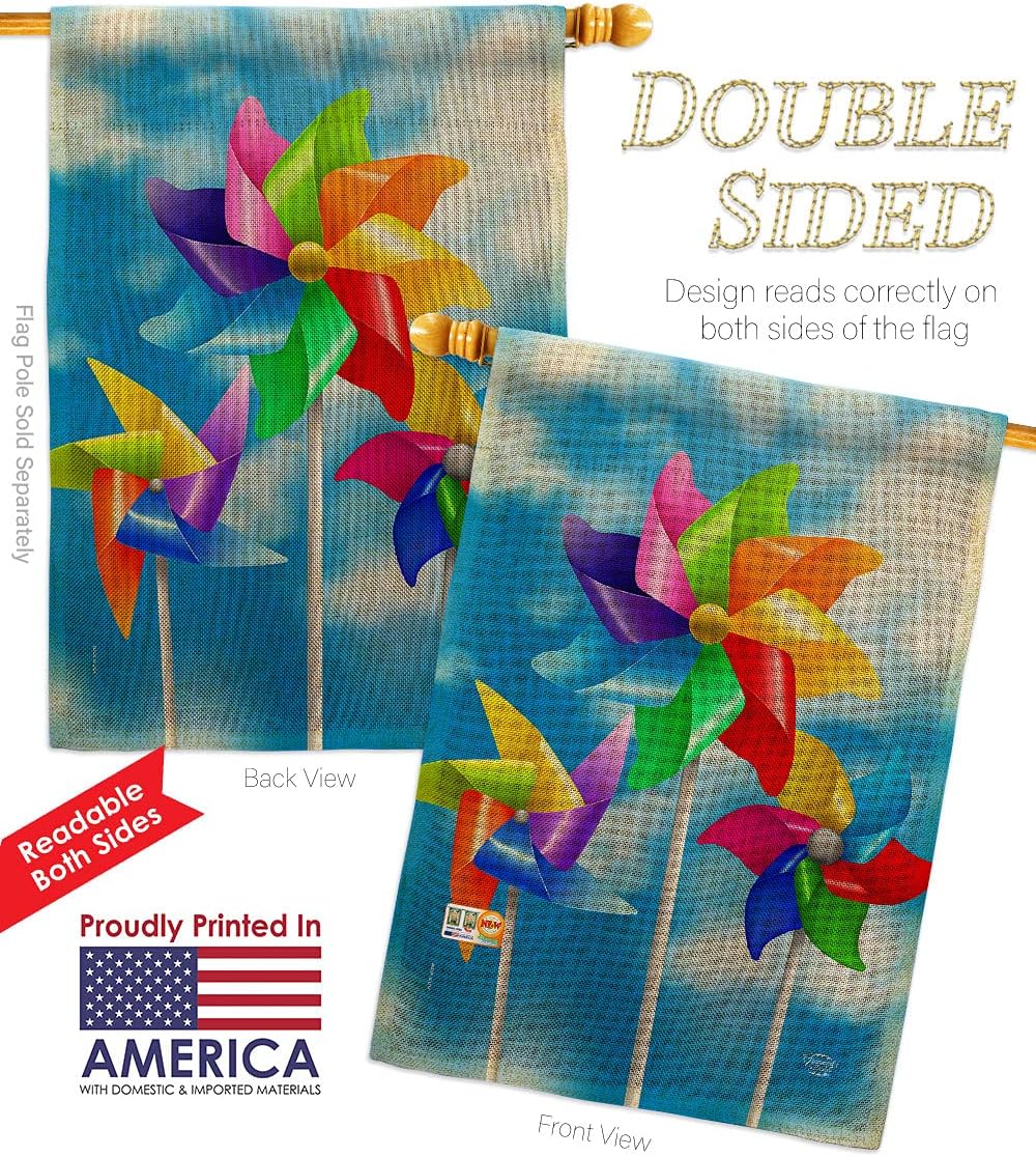 Pinwheels Burlap Burlap House Flag Summertime Fun and Sun Beach Pool Luau Tropical Party Season Outdoor Sunny Small Decorative Gift Yard Banner Double-Sided Made In USA 28 X 40
