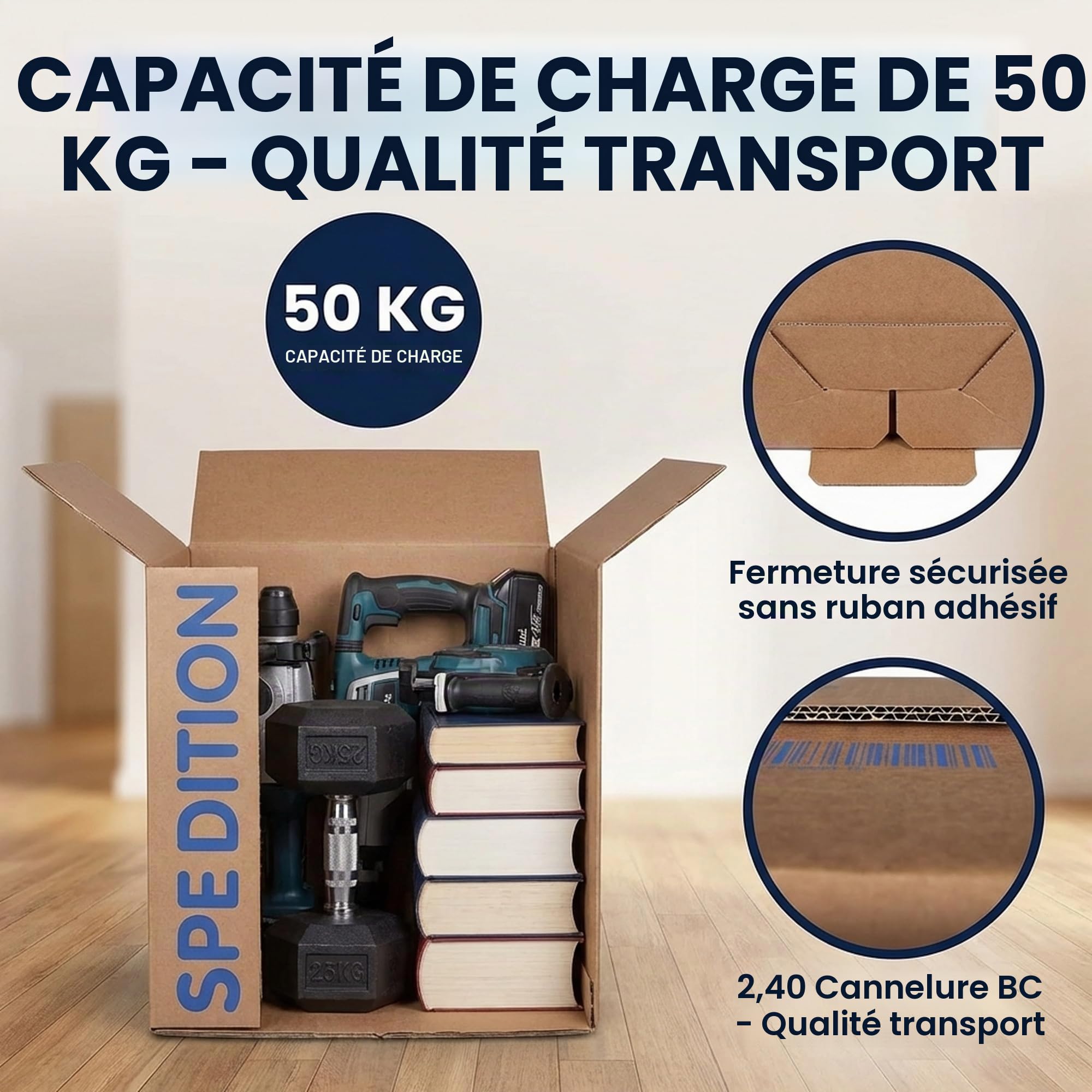 Cartons de déménagement KK Verpackungen d'une capacité de charge de 50 kg | 10 cartons de déménagement réutilisables à 2 plis de qualité d'expédition extra-stable
