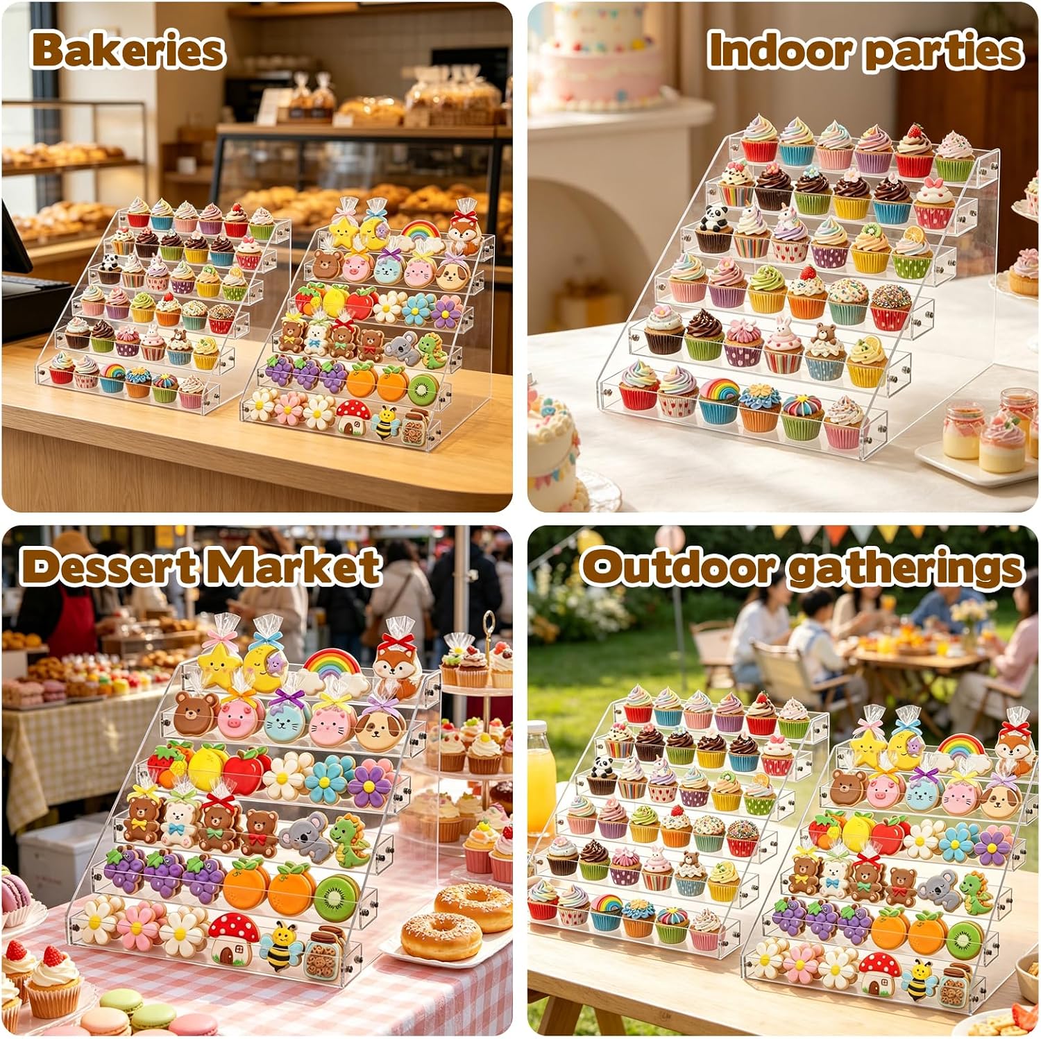 2 Pack 6 Tier Cookie Display Stand Clear Acrylic Tiered Tiered Dessert Stand for Bakers Vendors Parties Craft Fairs Market Booths Cookie Display Stand for Cupcakes Dessert Display