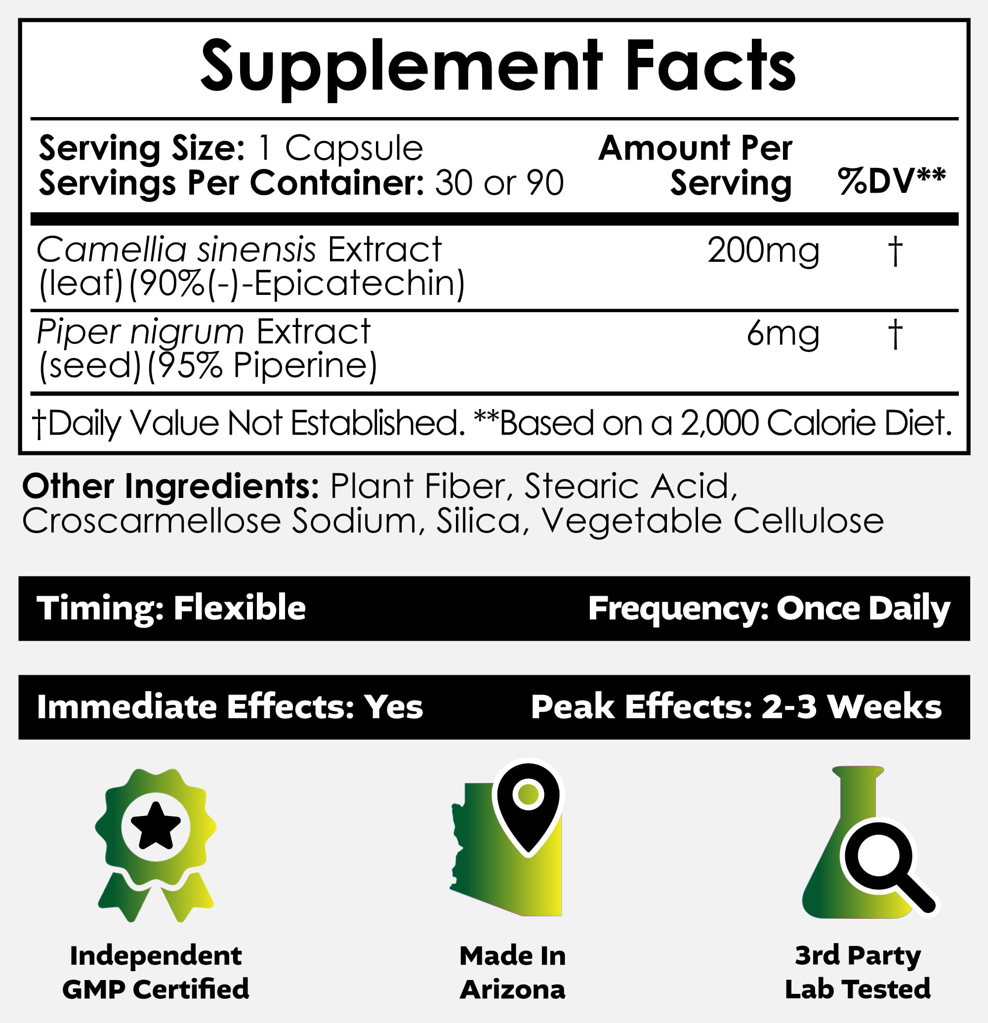 Nootropics Depot Epicatechin Capsules | 200mg (−)−Epicatechin + 6mg Piperine for Bioavailability | Green Tea Extract | Promotes Muscle Mass, Cardiovascular Health, and Energy | 30 Count — Amazon image 2