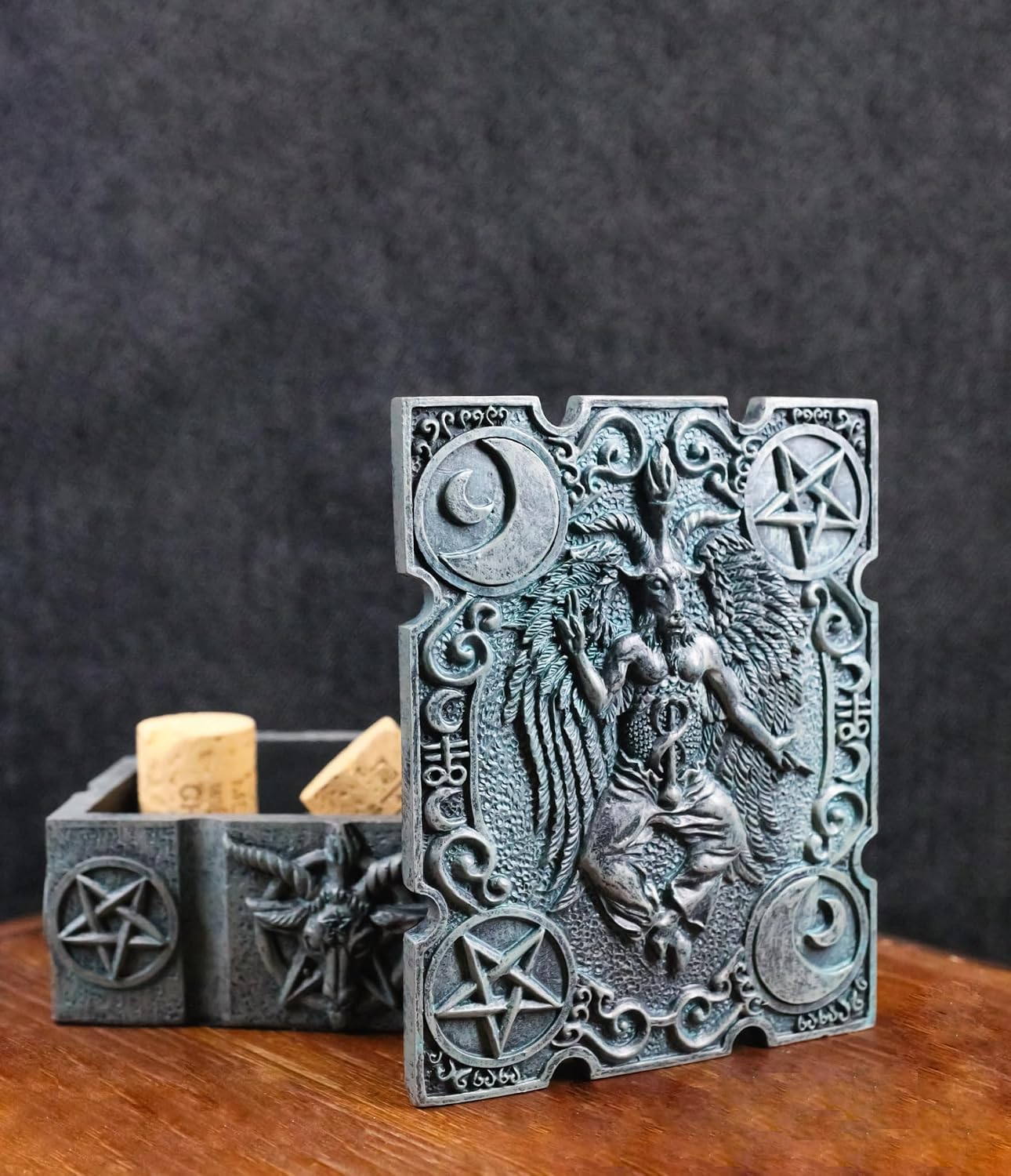 Ebros 4.5"Long Sabbatic Goat Baphomet With Crescent Moons And Pentagram Trinket Decorative Box Small Jewelry Keepsake Altar Items Storage