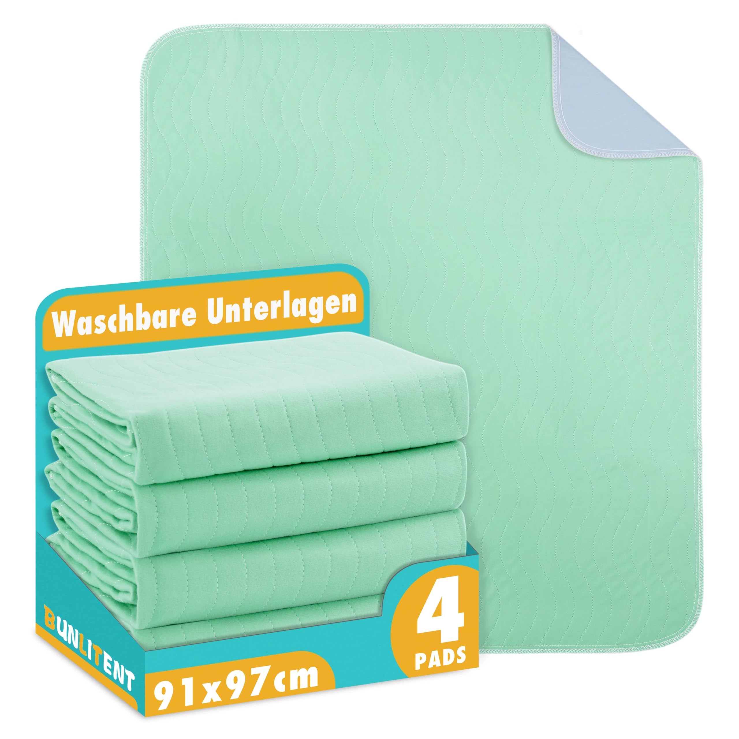 Bunlitent Inkontinenzunterlage waschbar 91x97 cm Matratzenschutz, Inkontinenz Bettunterlage 4er-Set, Wiederverwendbare Saugfähig und Wasserdicht Matratzenschoner