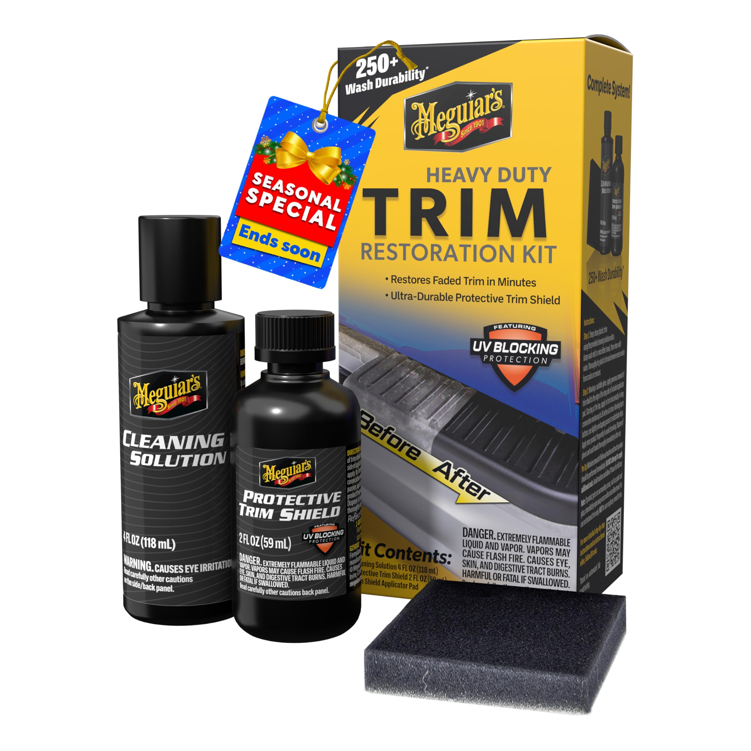 Meguiar's Heavy Duty Trim Restoration Kit - Includes a Cleaning Solution to Deep Clean Plastic and Trim and Protective Trim Shield That Delivers Ultra-Durable Protection with UV Blocking Protection