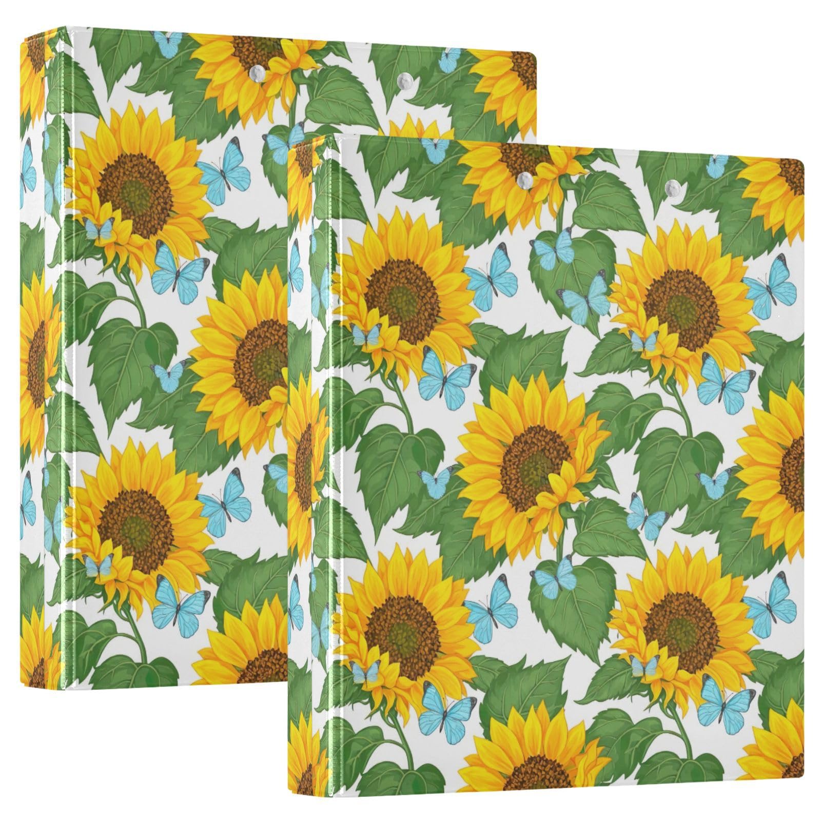 Yellow Sunflowersl - Carpeta de 3 anillos de 1.5 pulgadas, carpeta de anillos en D, paquete de 2 | Con portapapeles y bolsillos, para escuela, universidad, oficina