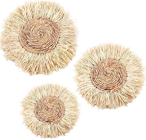 SupplyRealm Juego de decoración de cesta de pared  3 cestas tejidas bohemias para decoración de pared  Hecho a mano con jacinto de agua natural,