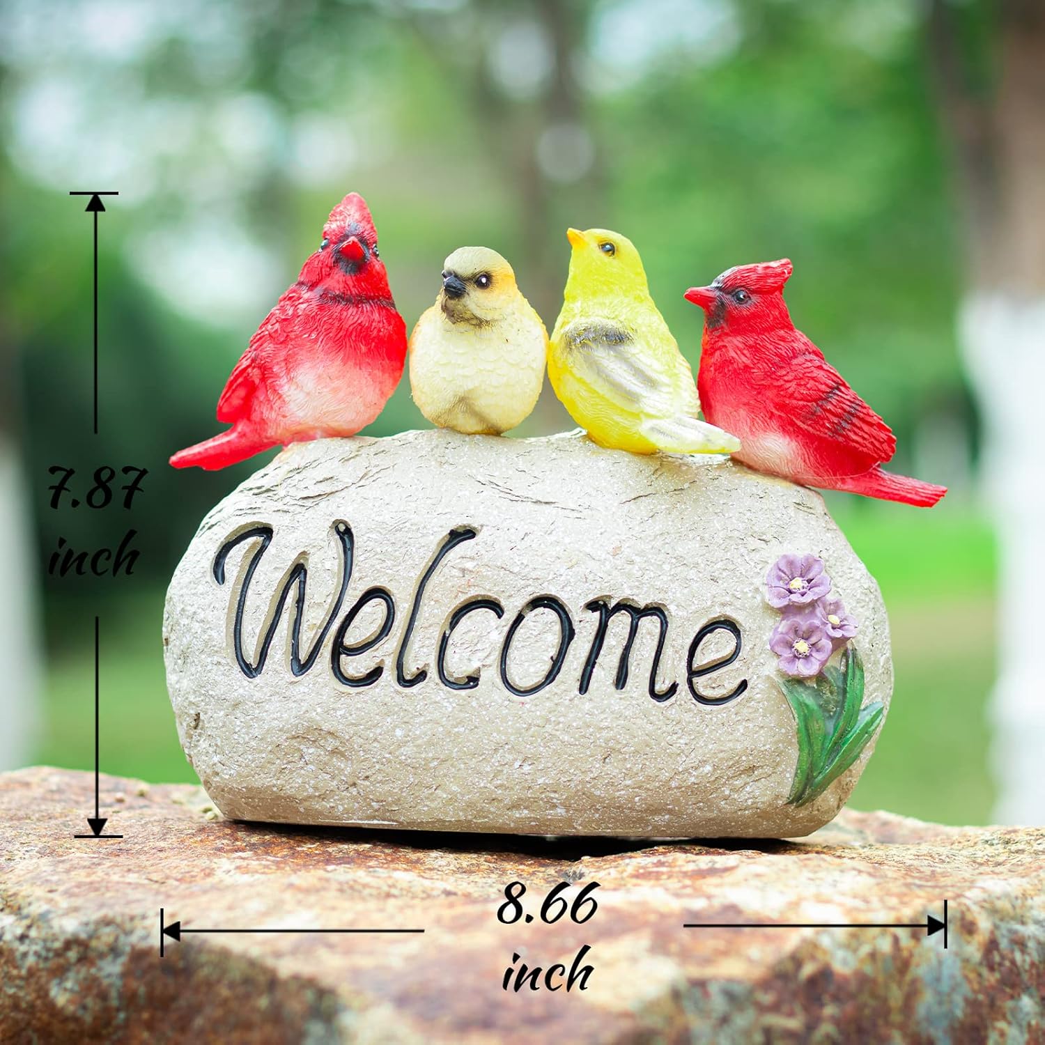 Solar Garden Statues Outdoor Decor, Welcome Sign Garden Sculptures Statue Novelty Birds Figurine Decoration for Patio Yard Porch Art Home Decor