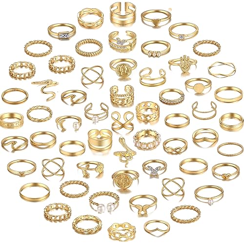 68 Pcs Gold Knuckle Rings Set for Women Girls, Stackable Rings Boho Joint Finger Midi Rings Silver Hollow Carved Crystal Stacking Rings Pack for Gift