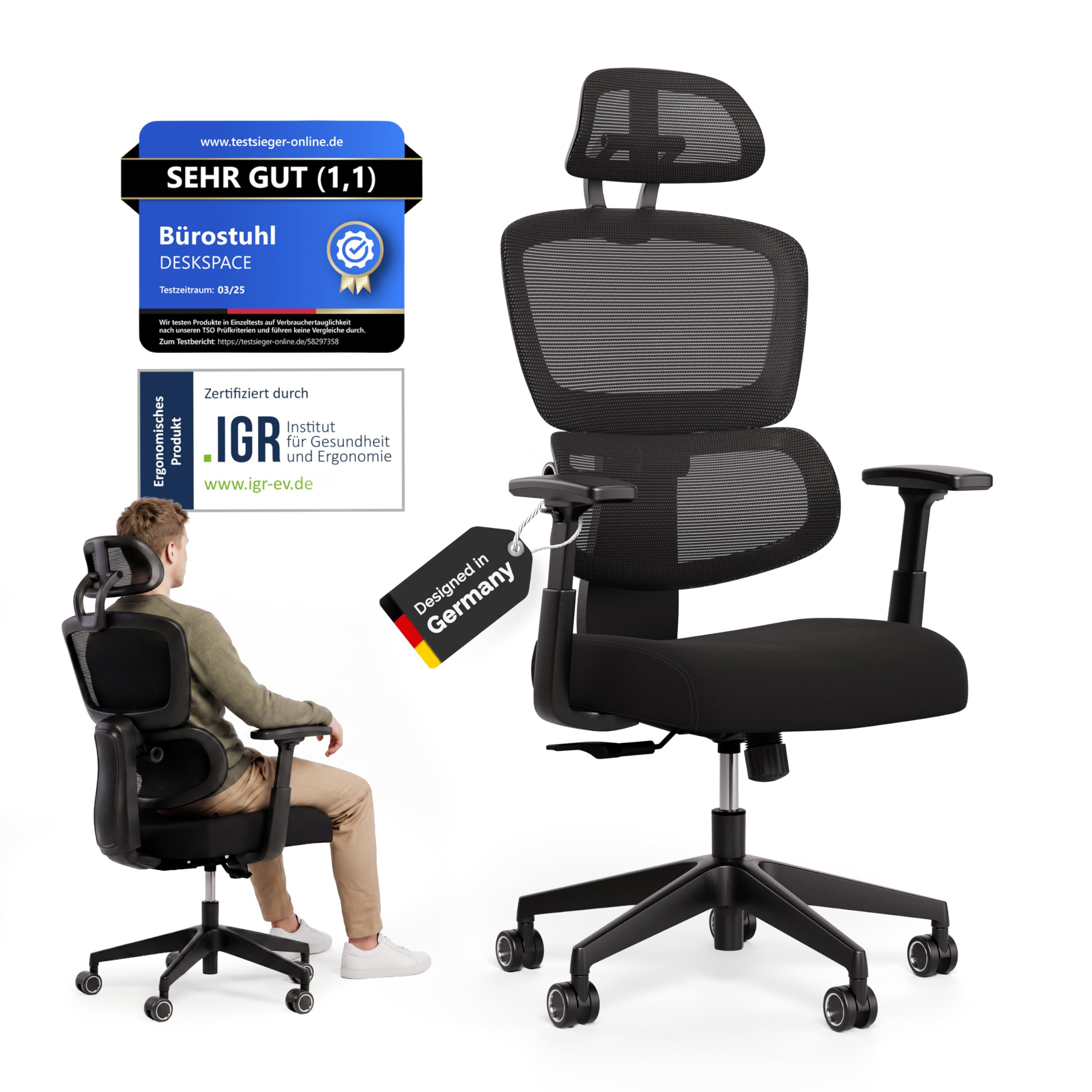 Move Bürostuhl ergonomisch bis 150kg (Testsieger) - 5 Jahre Garantie