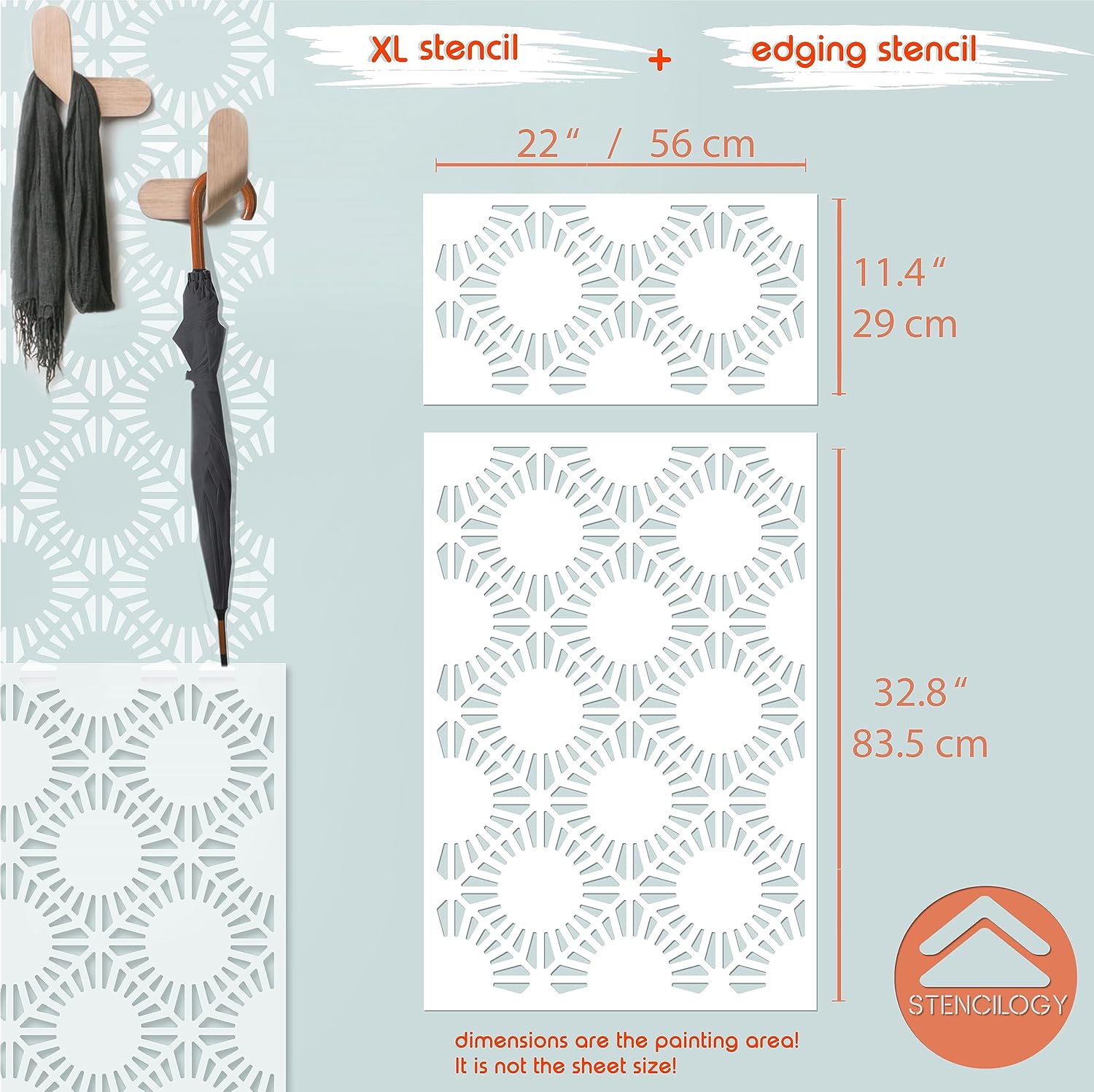 STENCILOGY® / ARNO - 24" x 35" XL Wall Stencil, Large Allover Wall Stencils for Painting, Stencils for Walls, Large Floral Geometric Wall Stencil