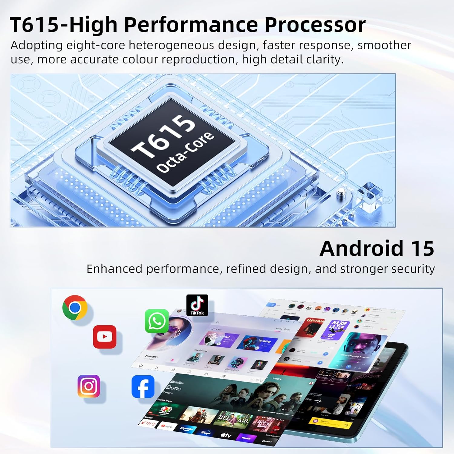 Android 15 Tablet 10 inch,24GB RAM 128 ROM,Tablets with Keyboard Mouse Stylus,1TB Expandable,Octa-Core 6000mAh 1280x800 IPS HD,5G WiFi,T615 CPU,High Performance,Processor,Dual Camera(Blue) - Image 3