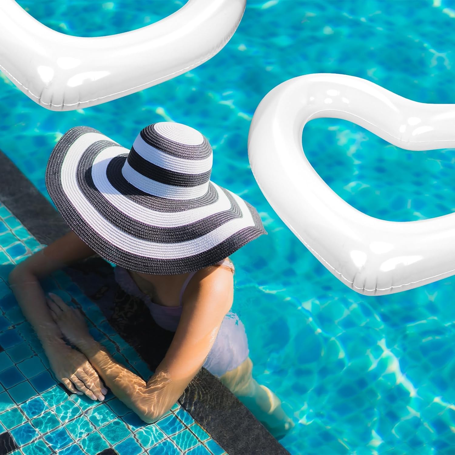 Leyndo 4 Pieces Inflatable Heart Pool Floats for Adults 47.3 x 39.4 Inch Heart Shaped Swim Ring Cute Tube Water Beach Party Pool Supplies for Summer Swimming Luau Party Birthday(White)