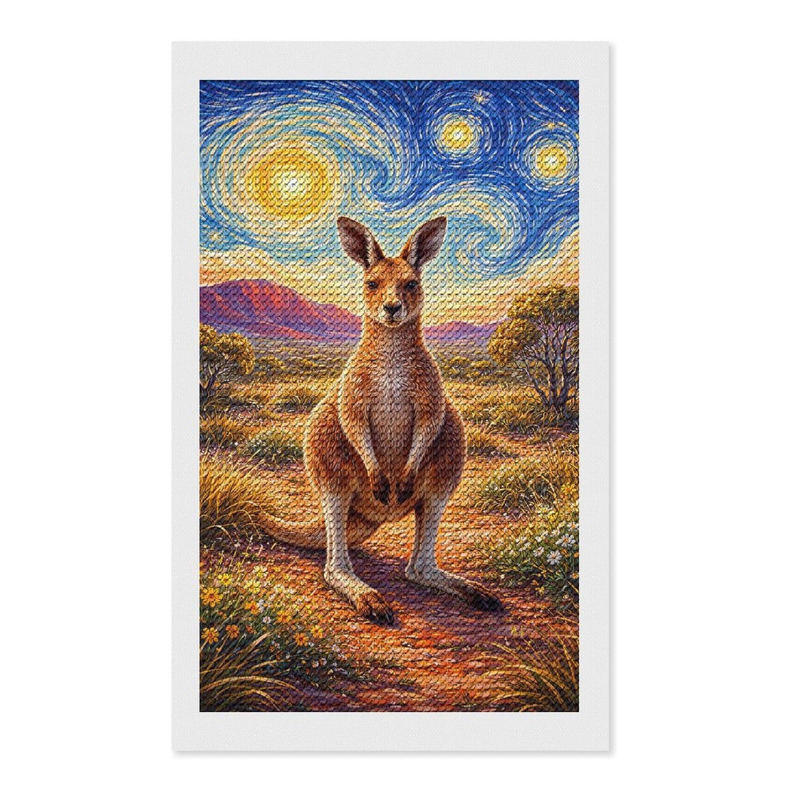 Junmoney Kangaroo Under Starry Sky Diamond Painting Set 12"x20", Modern Decor, for Beginners, Printed Canvas, Thoughtful Handmade Gift, with Tool Kit