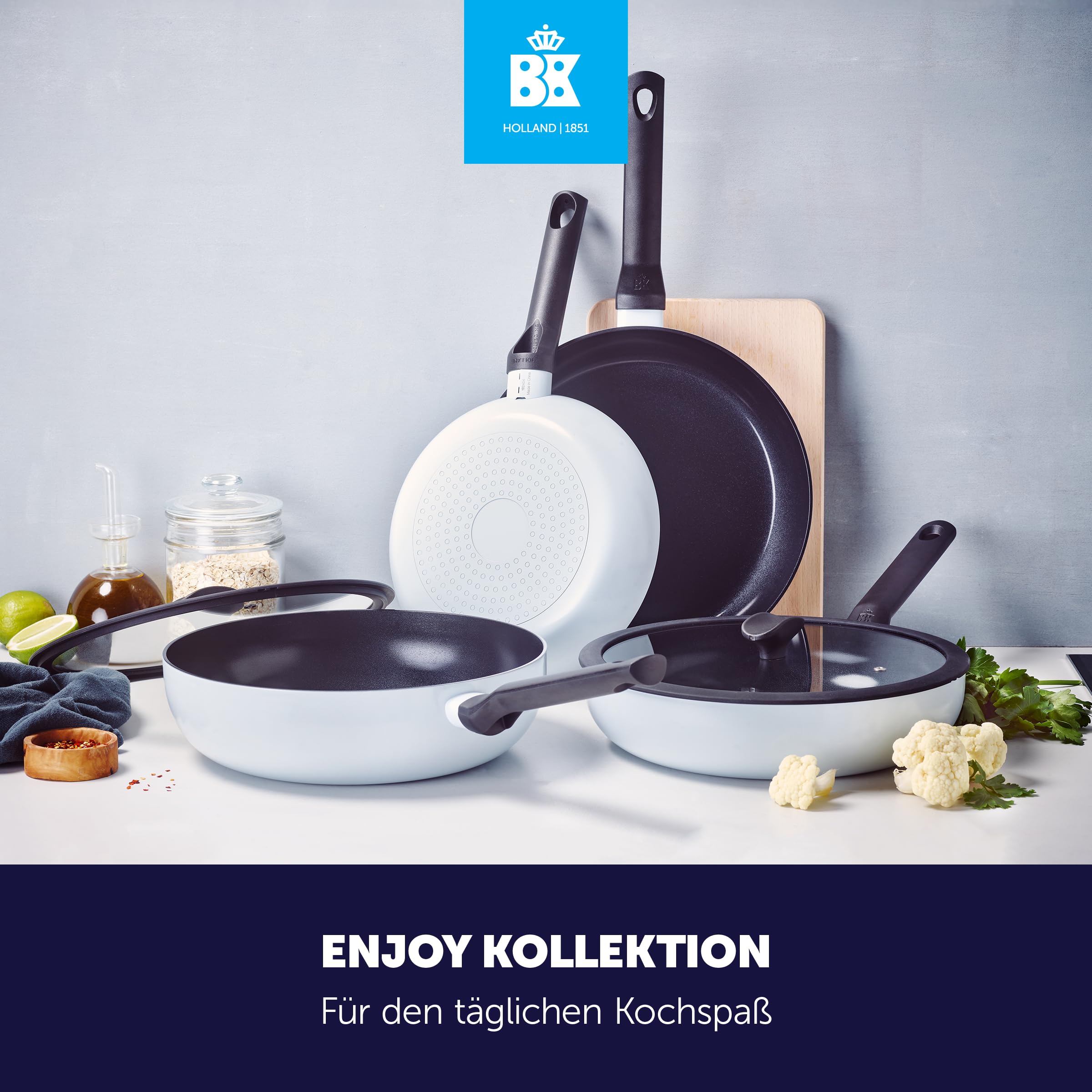 BK Enjoy Keramik-Wokpfanne mit Deckel Ø 28 cm/4,2 l, PFAS-frei, Induktionsgeeignet, Ofenfest bis 160 °C, Spülmaschinenfest, Schnelle Erhitzung, Cool-Touch-Griffe, Blau