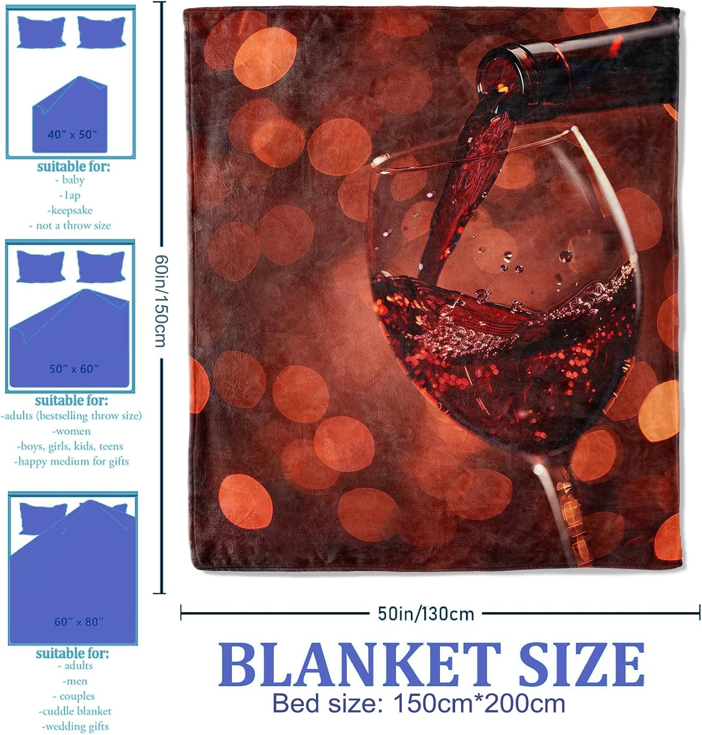 Wine Enthusiast Throw Blanket 40"x50", Red Wine Pour Theme Blankets for Living Room Couch, Home Decor, Soft Flannel Wine Gifts for Adults and Women