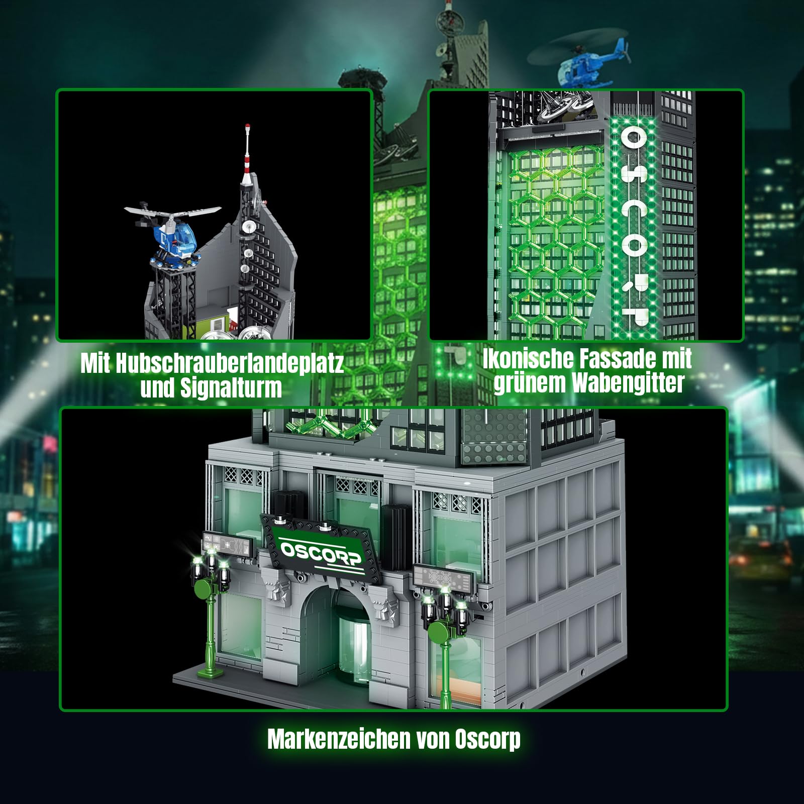 Spider Oscorp Hero Tower mit Hubschrauber - 6375 Teile 102 cm hohes Klemmbausteine Architektur Modular Building Set, Gebäude Modell für Erwachsene und Filmfans Youmko YM014